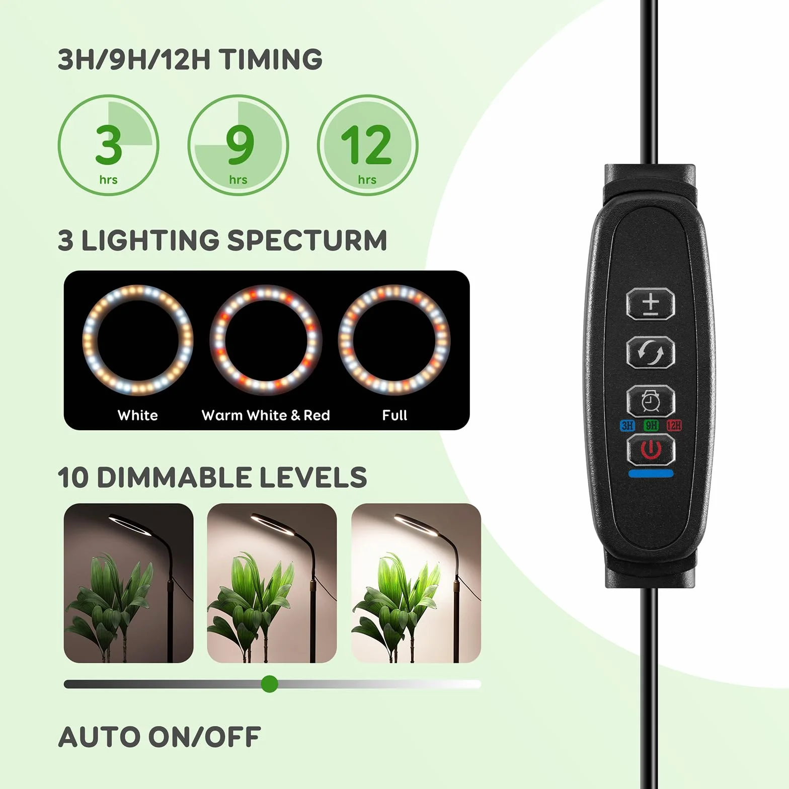 COKOLILA Lampe de Croissance avec Bras Ajustables 360°, Minuterie 3/9/12H, 10 Niveaux de Diminution, 3 Modes d'Éclairage pour Plantes d'Intérieur