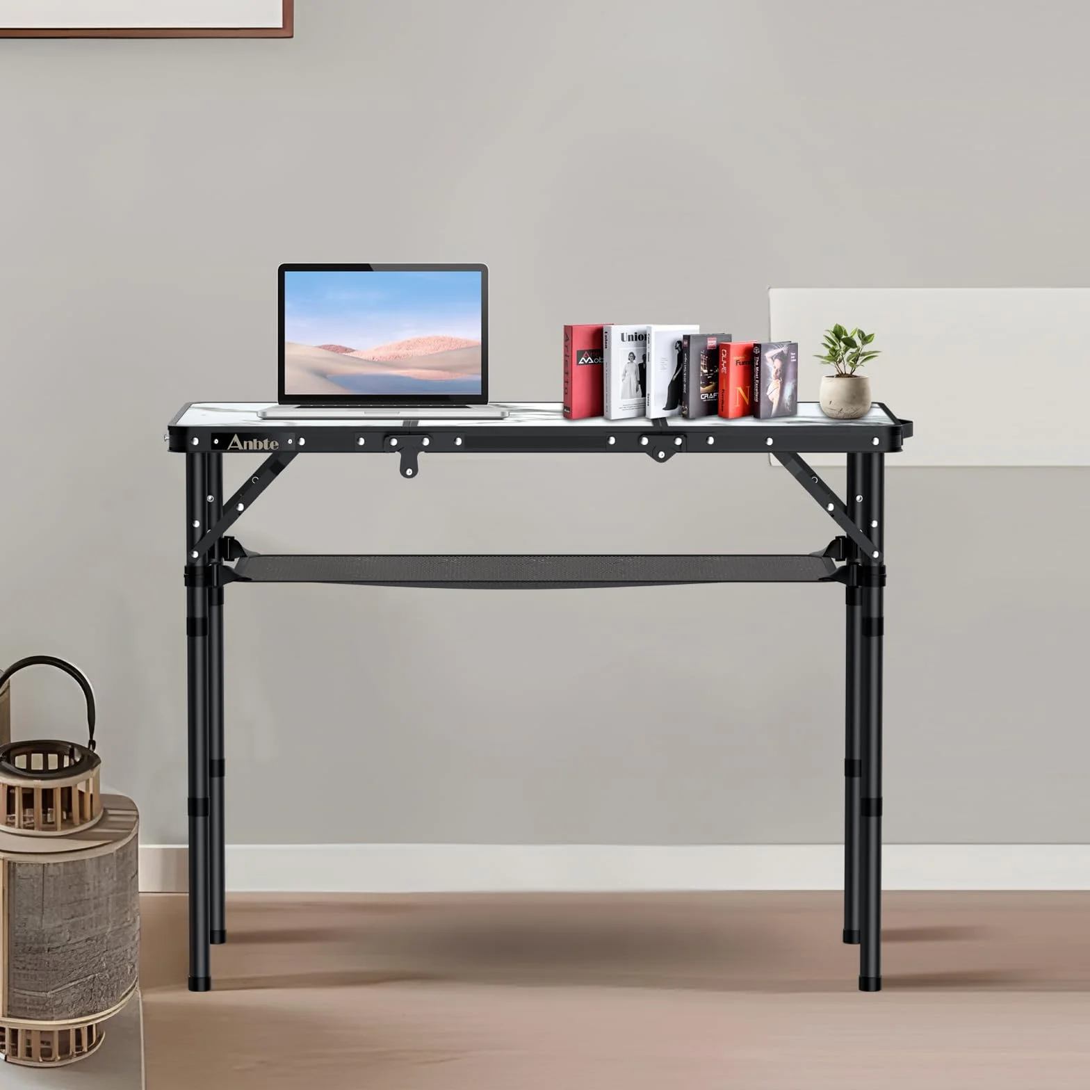 Anbte Table de Camping Pliante 4 Hauteurs Ajustables Portable avec Rangement Net