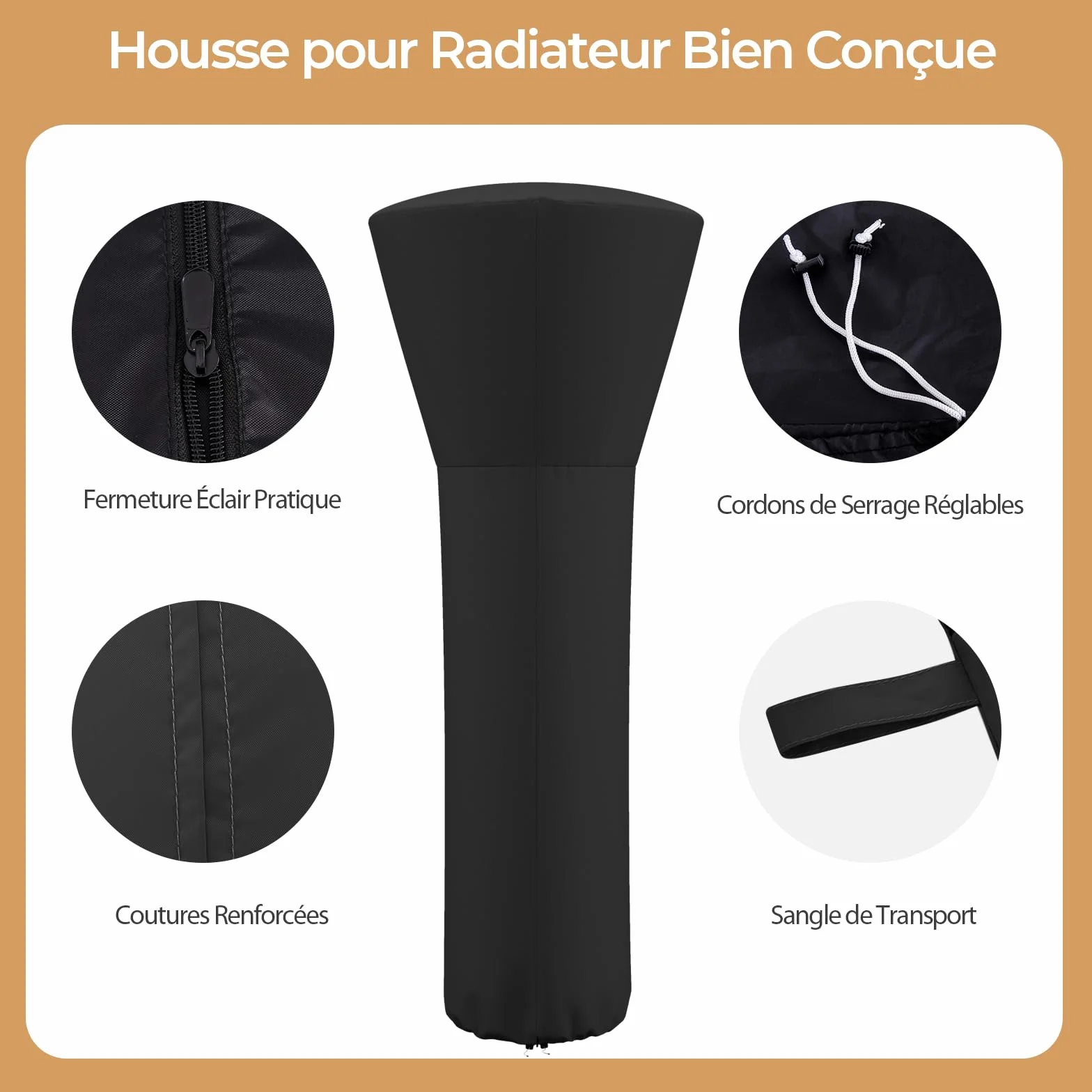 GOPLUS Housse de Chauffage de Terrasse 210D, Imperméable Protection pour Chauffage 220 x 86,5 x 48,5 CM Noir