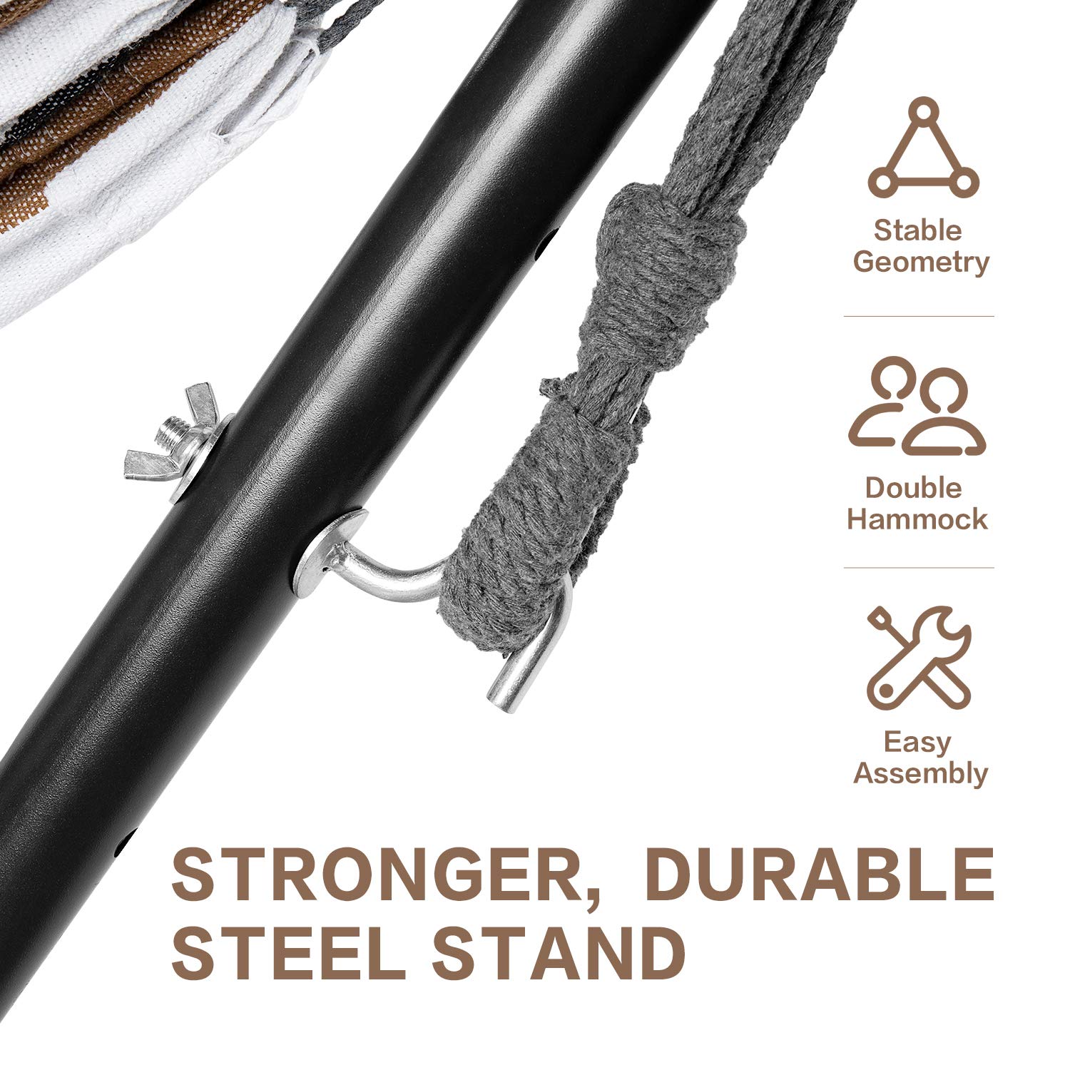 Two-Person Double Hammock with Steel Stand - Coffee