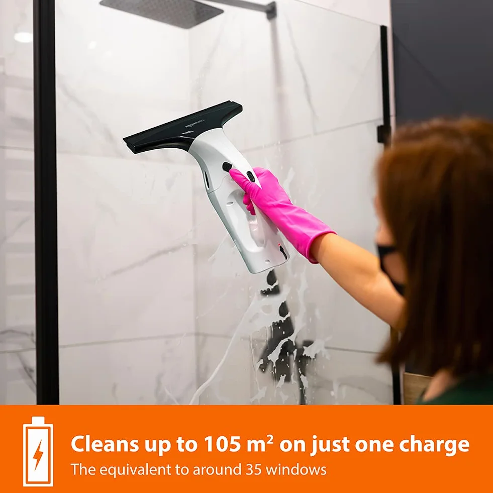 Amazon Basics Lave-vitres avec batterie rechargeable au lithium pour fenêtres, carreaux, miroirs et parois de douche, avec prise EU/UK/US/JP, 11.9 x 22.5 x 34.0 cm, 2 unité