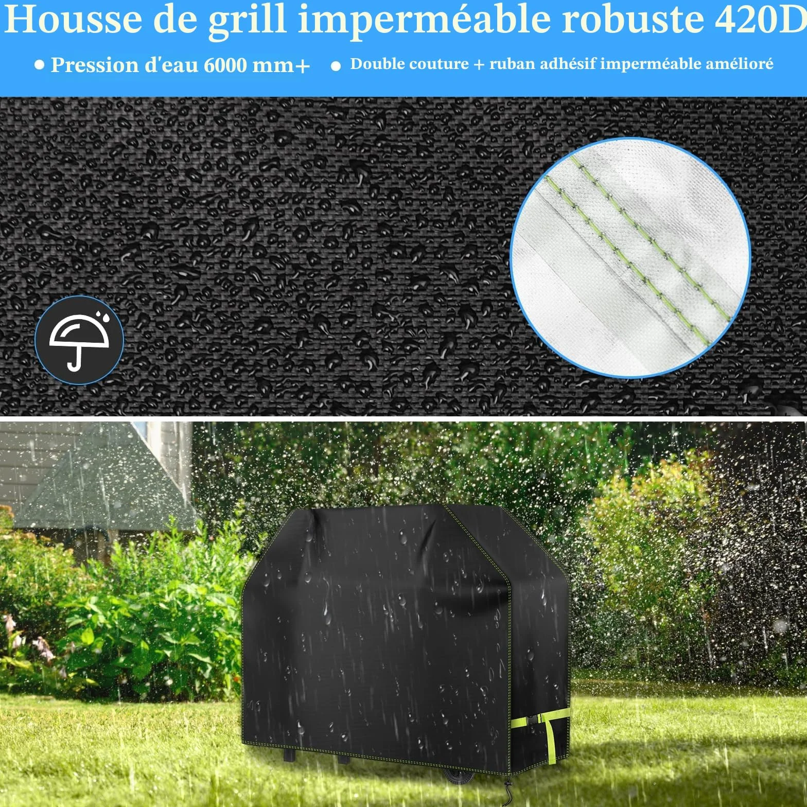 Housse Barbecue Exterieur 420D Oxford Imperméable 117 x 66 x 117 cm Anti-Vent Protection