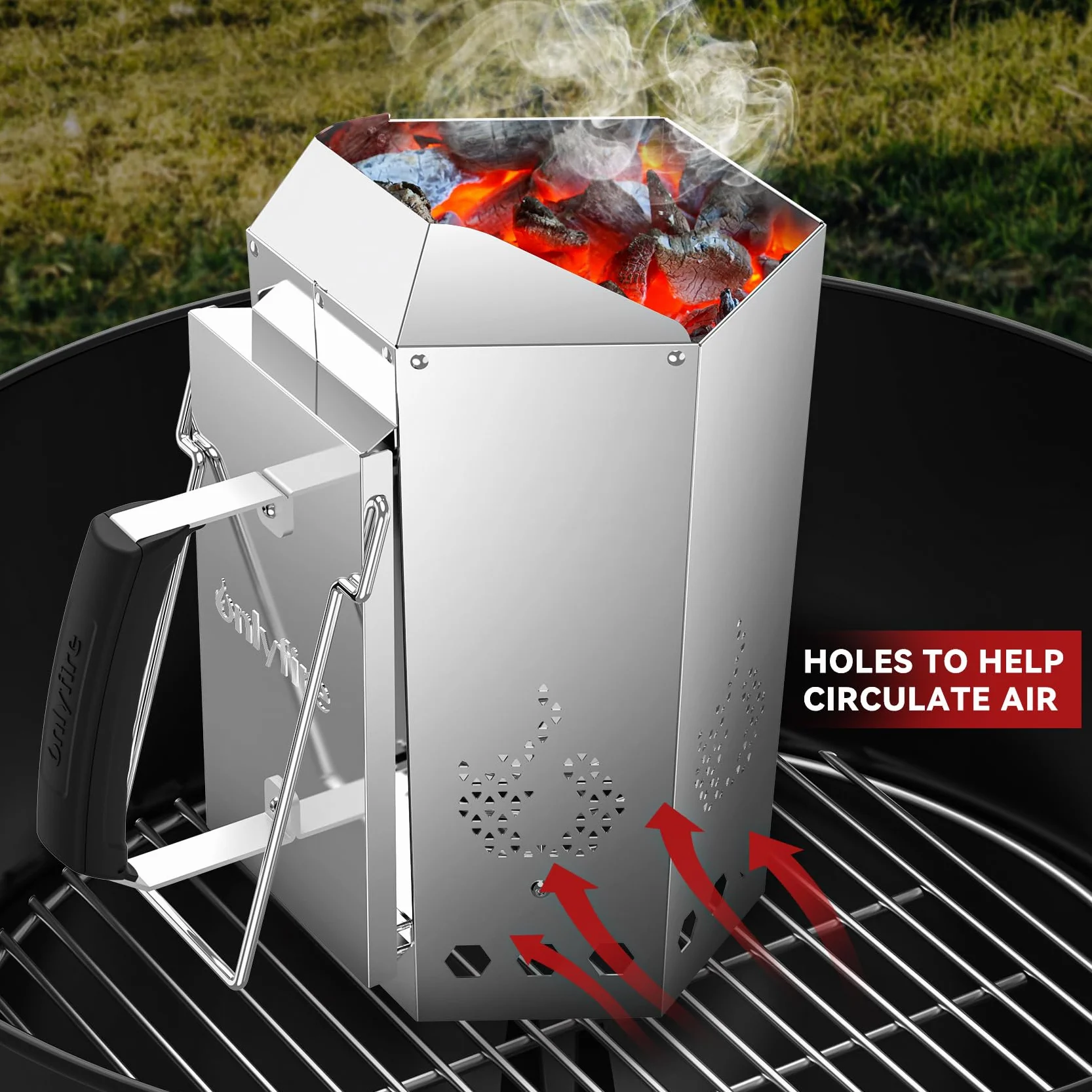 onlyfire Démarreur de Cheminée en Acier Inoxydable, Démarreur Rapide au Charbon pour Grillades