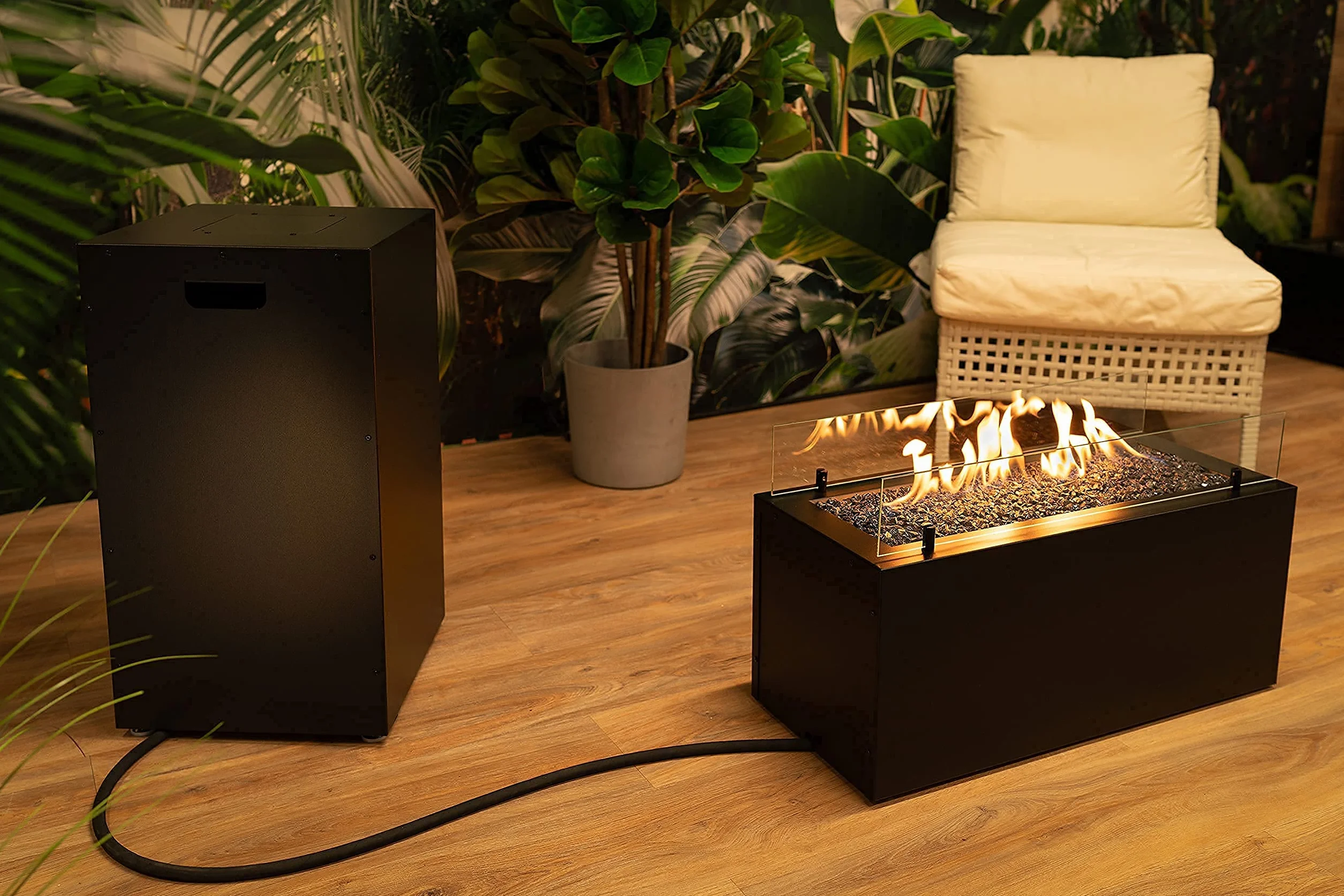Planika Rio Foyer à gaz extérieur portable GPL - Chauffage de jardin en acier inoxydable et verre trempé noir