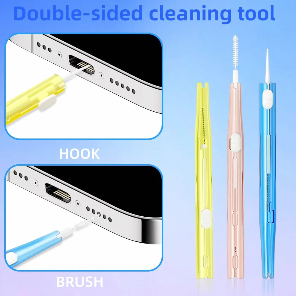 AXFEE 8PCS Kit de Nettoyage pour Port de Charge De téléphone, Mini Brosses De Nettoyage Double Face pour Port D-e Charge, Poils et Crochet, Kit d-e Nettoyage Push Pull, pour Téléphones et Écouteurs