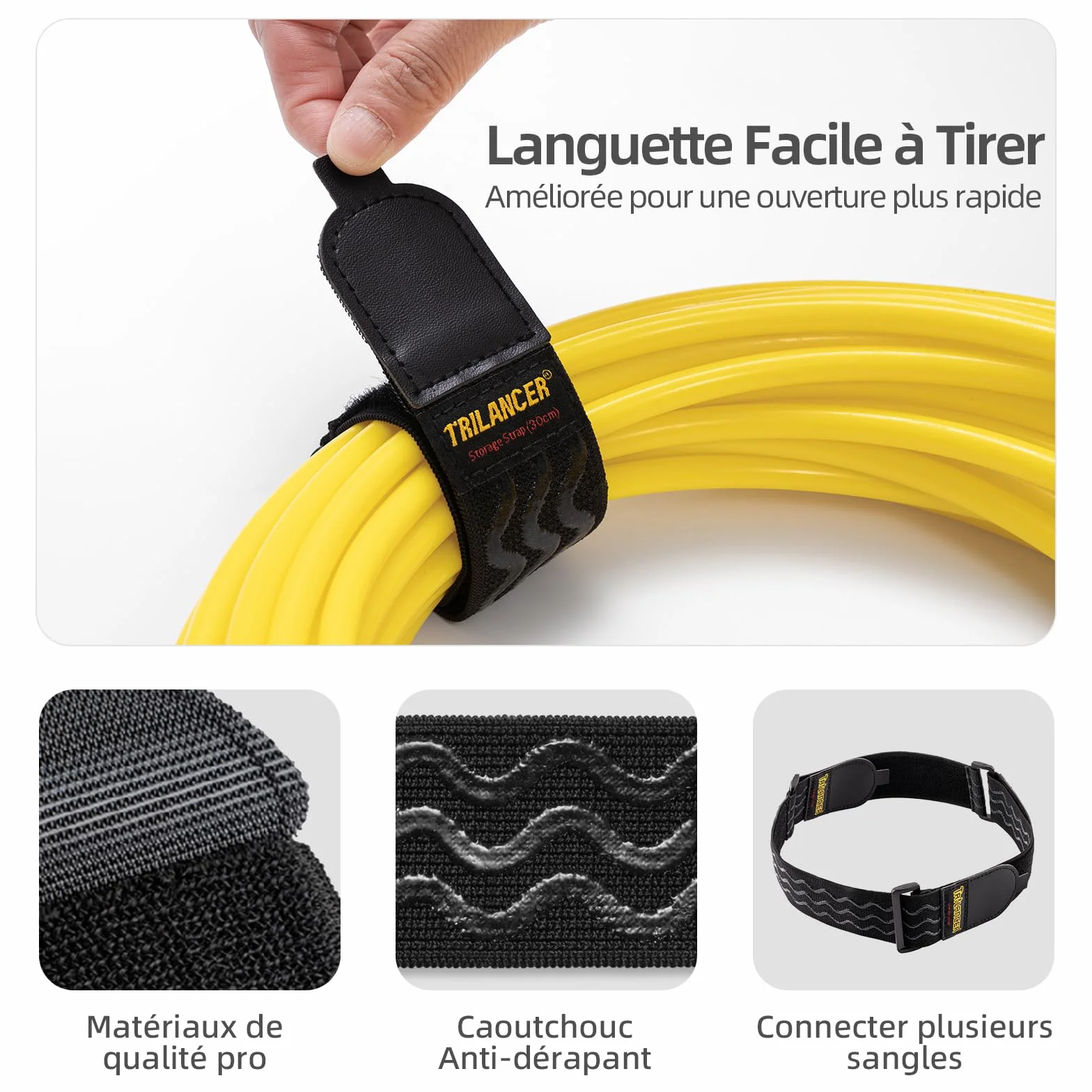 Trilancer Sangle Elastique avec des Bandes Anti-dérapantes, 30 x 3.8cm (8 Pièces) Résistant Polyvalent Sangles Scratch avec Languette Facile à Tirer pour Rallonges,Câbles,Cordes,Tuyaux d’arrosage,Vélo