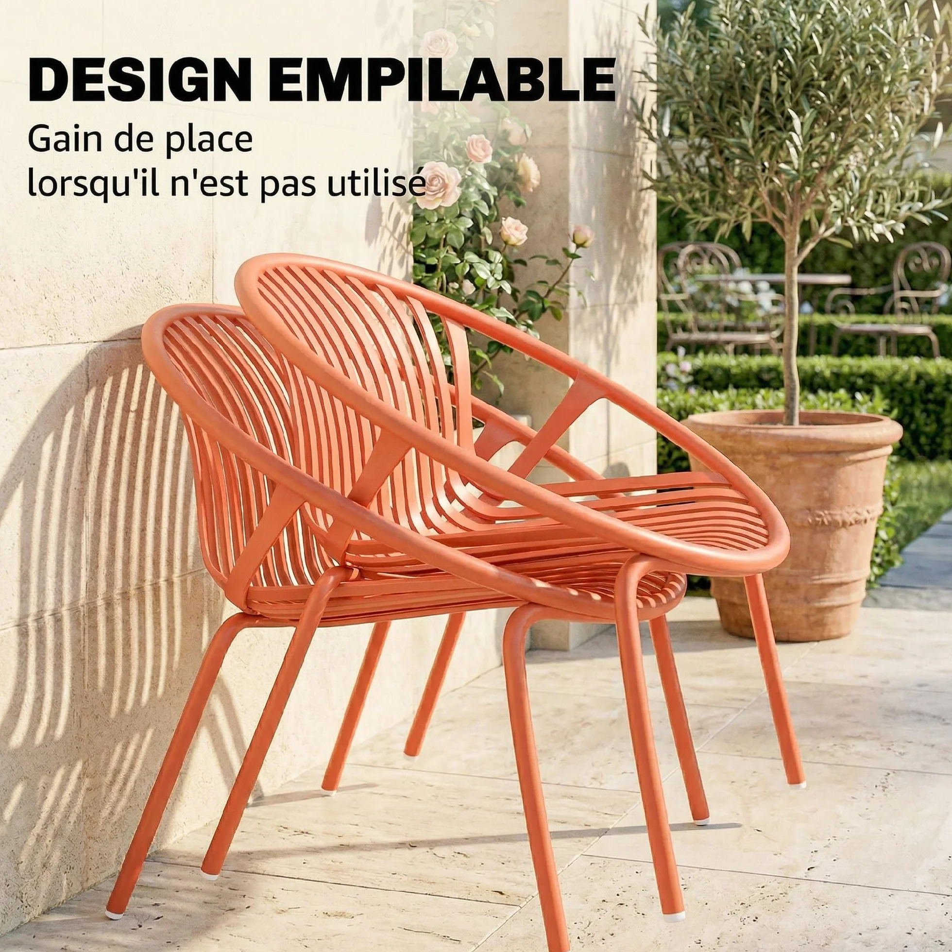 Outsunny Salon de Jardin 3 Pièces Acier Polypropylène Ensemble Bistro Table Basse Plateau Concave Mobilier Extérieur Design Terrasse Balcon Piscine Rouge Brique