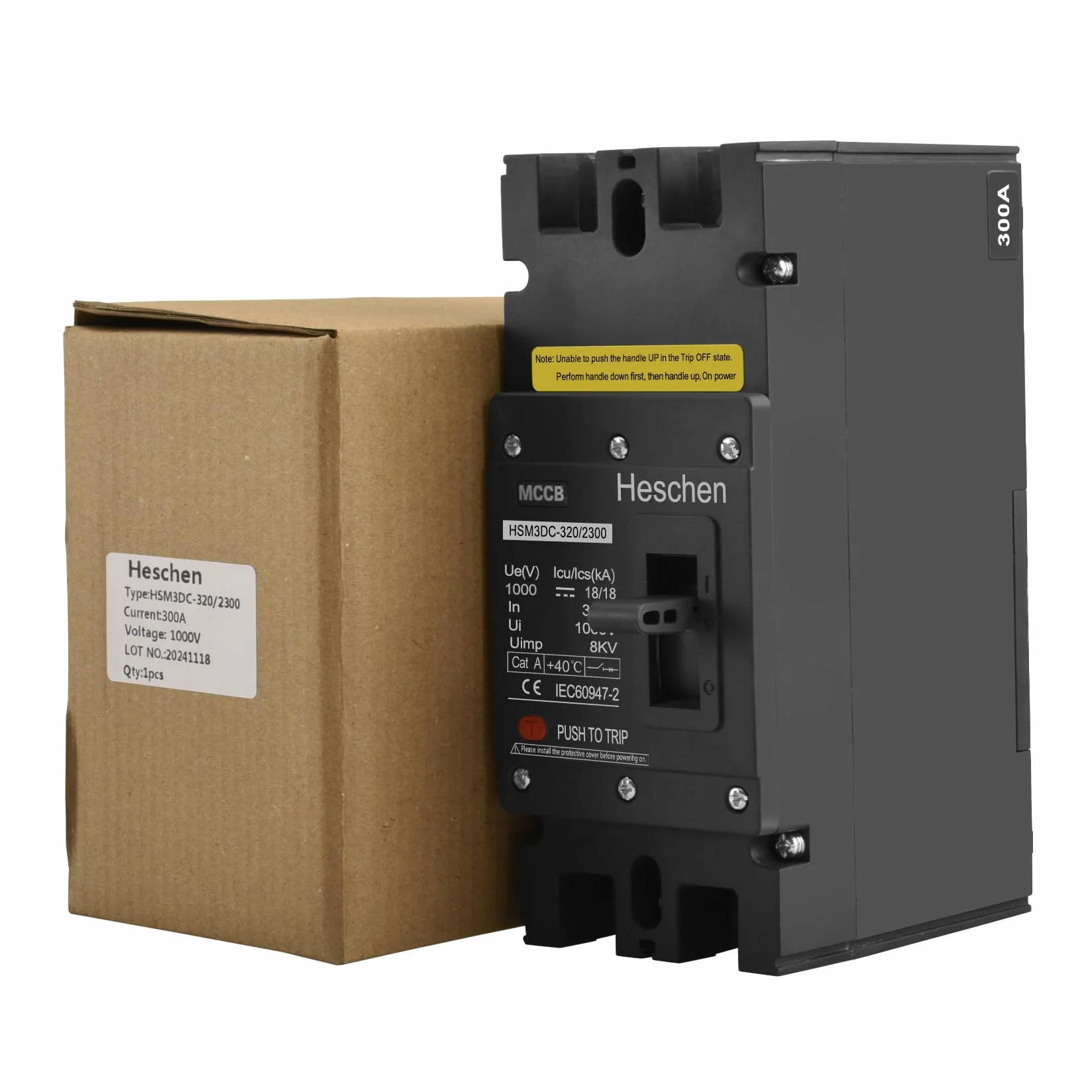 Heschen MCCB HSM3DC-320 Disjoncteur 2 pôles DC1000V 300A Disjoncteur photovoltaïque pour système solaire PV Système de réseau