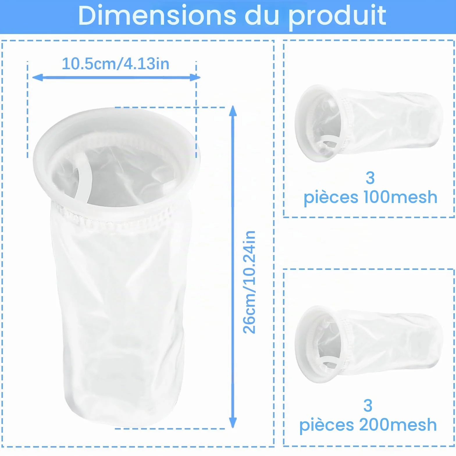 Filtre IBC en Nylon 6 Pièces Lavable, Filtres de Couvercle en Maille pour Réservoirs d'Eau de Pluie