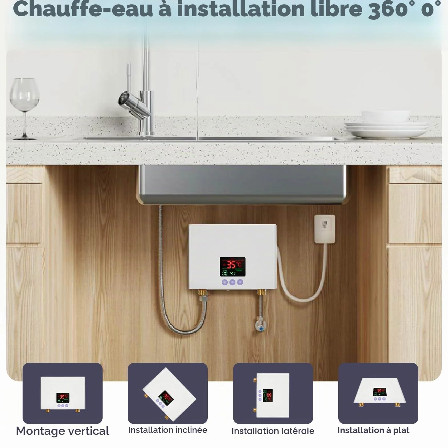 Chauffe-eau instantané électrique 220V 3KW avec affichage LED