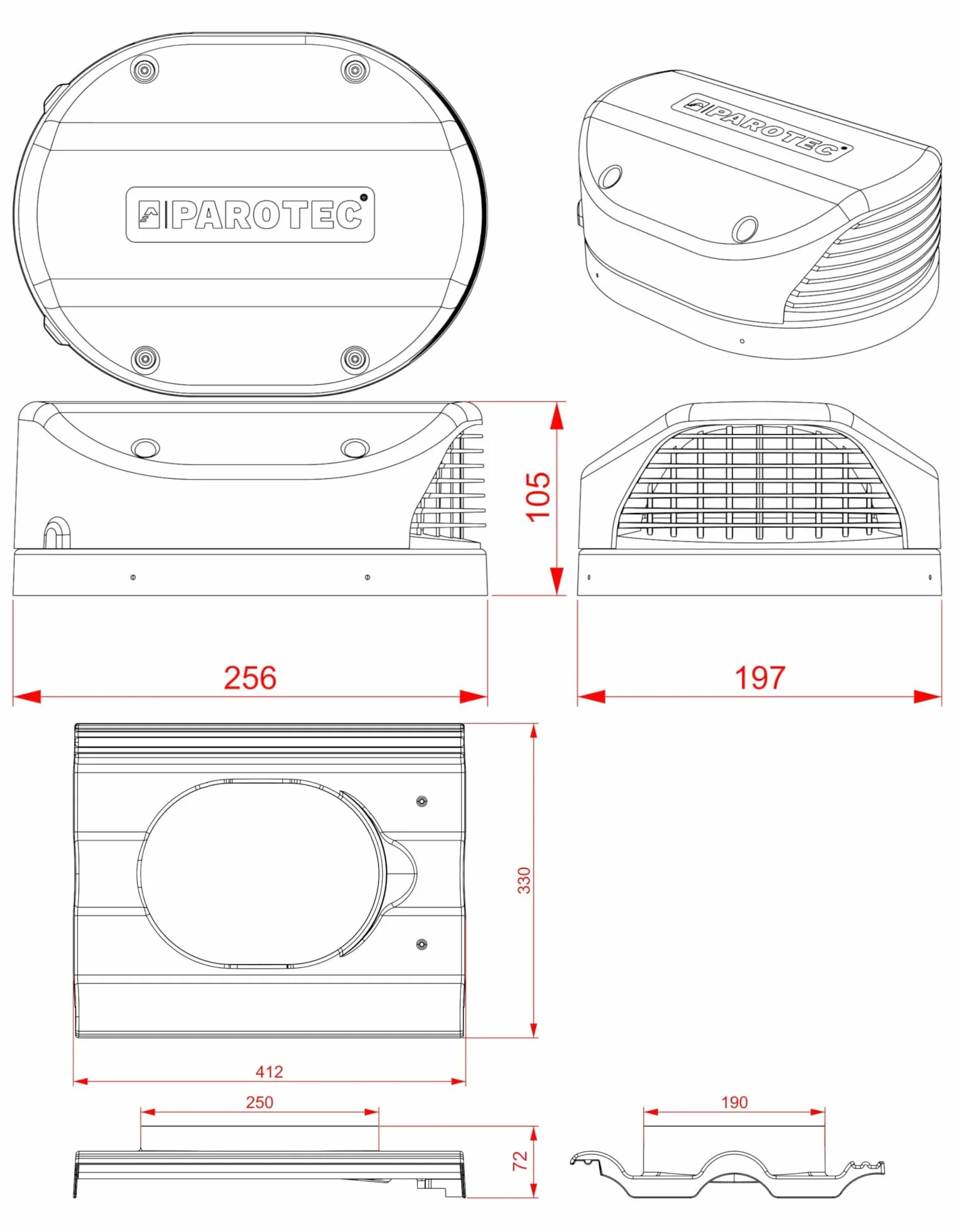 Parotec Aérateur de Toit plat - Aérateur plat pour tuiles de toit BMI Monier - Frankfurter, Benders - Mecklenburger, ProDach - Double Romane (RAL 7024 - Graphite)
