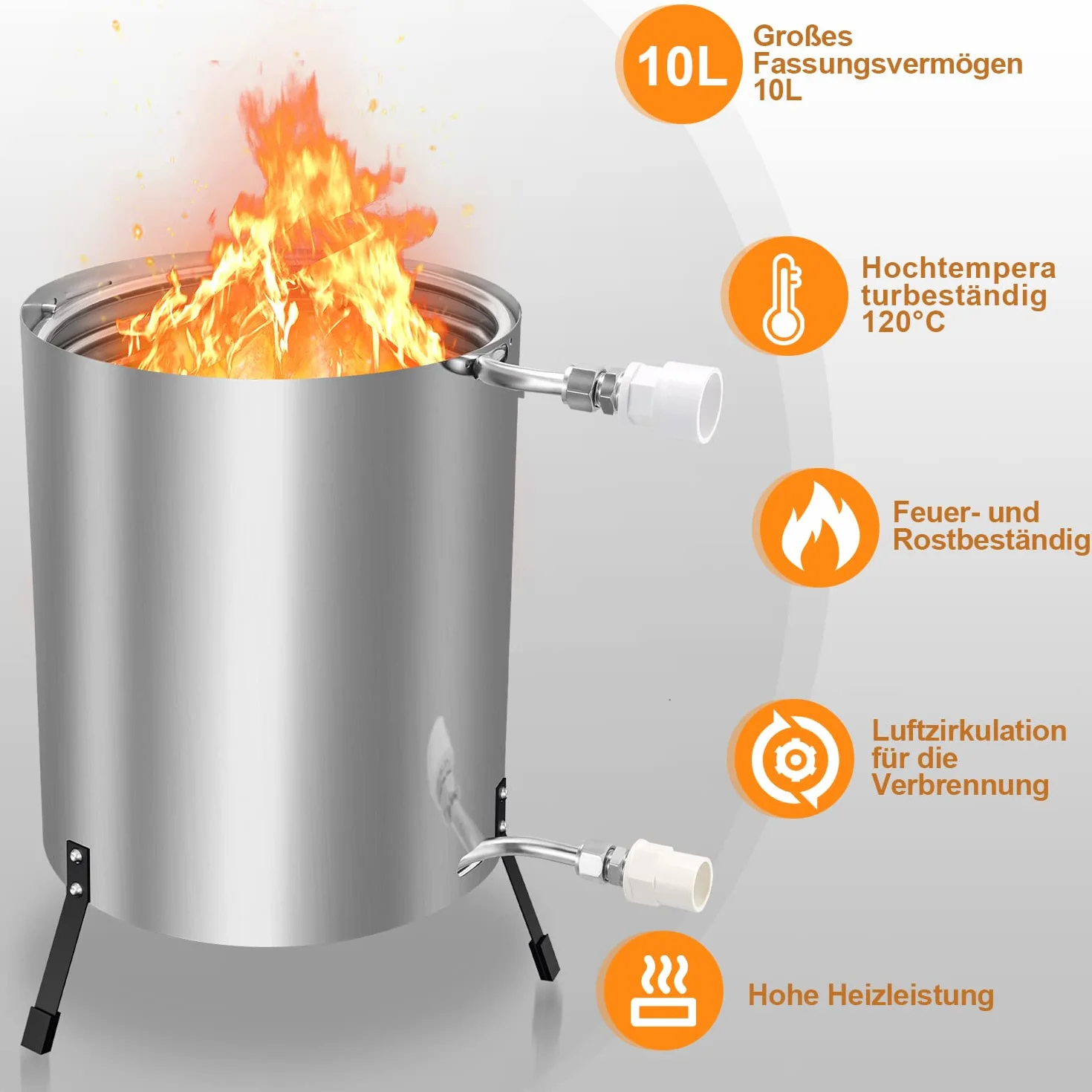 Gimisgu Chauffage de Piscine avec Feu Réservoir à Feu Seau en Acier Inoxydable Raccords 32/38mm