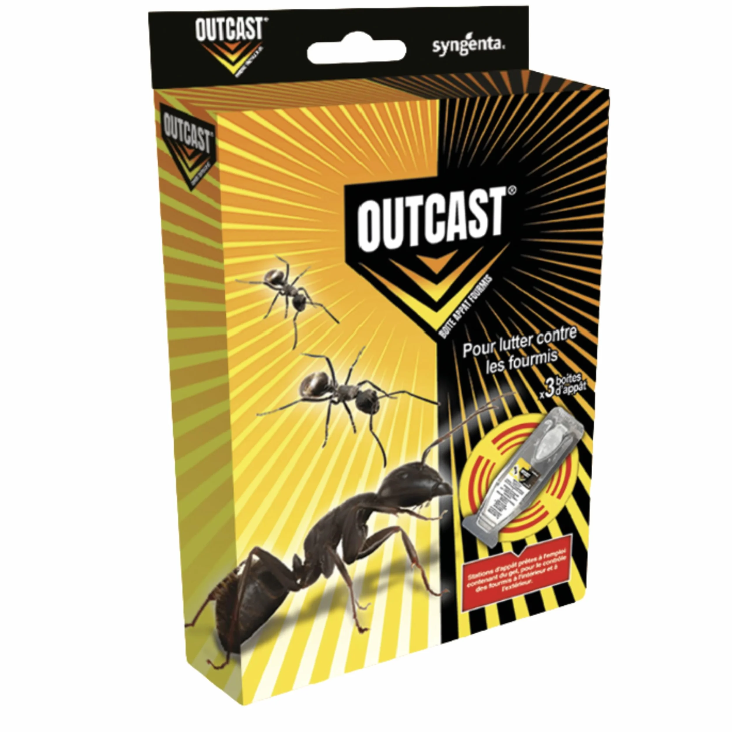Outcast Boîte Appât Anti Fourmis en Gel Piège Intérieur Extérieur Élimination Colonies Fourmi Action Retardée 3 Pièges