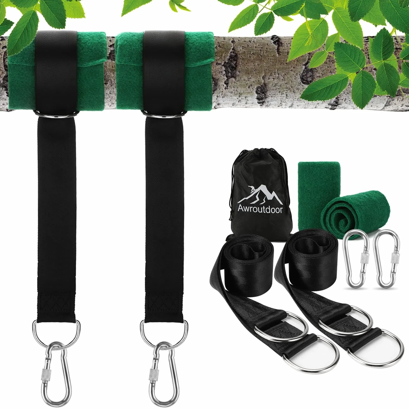 Sangle hamac arbre 2 x 150 cm D-Ring mousquetons charge max 500KG