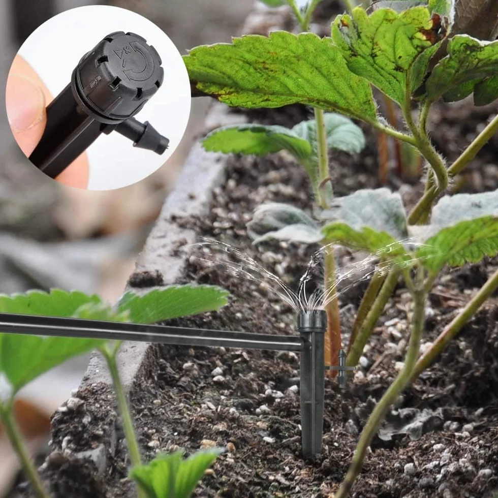 Kalolary 100pcs Micro-asperseur Irrigation Goutte à Goutte 360° 8 Trous Emetteurs pour Tube 1/4 (4-7mm) Jardin Noir