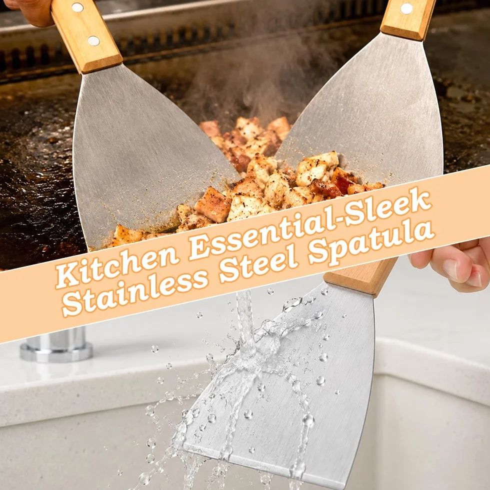 Spatules Plancha INOX 2 Pièces – Grattoir et Spatule Barbecue pour Planchas et Grill
