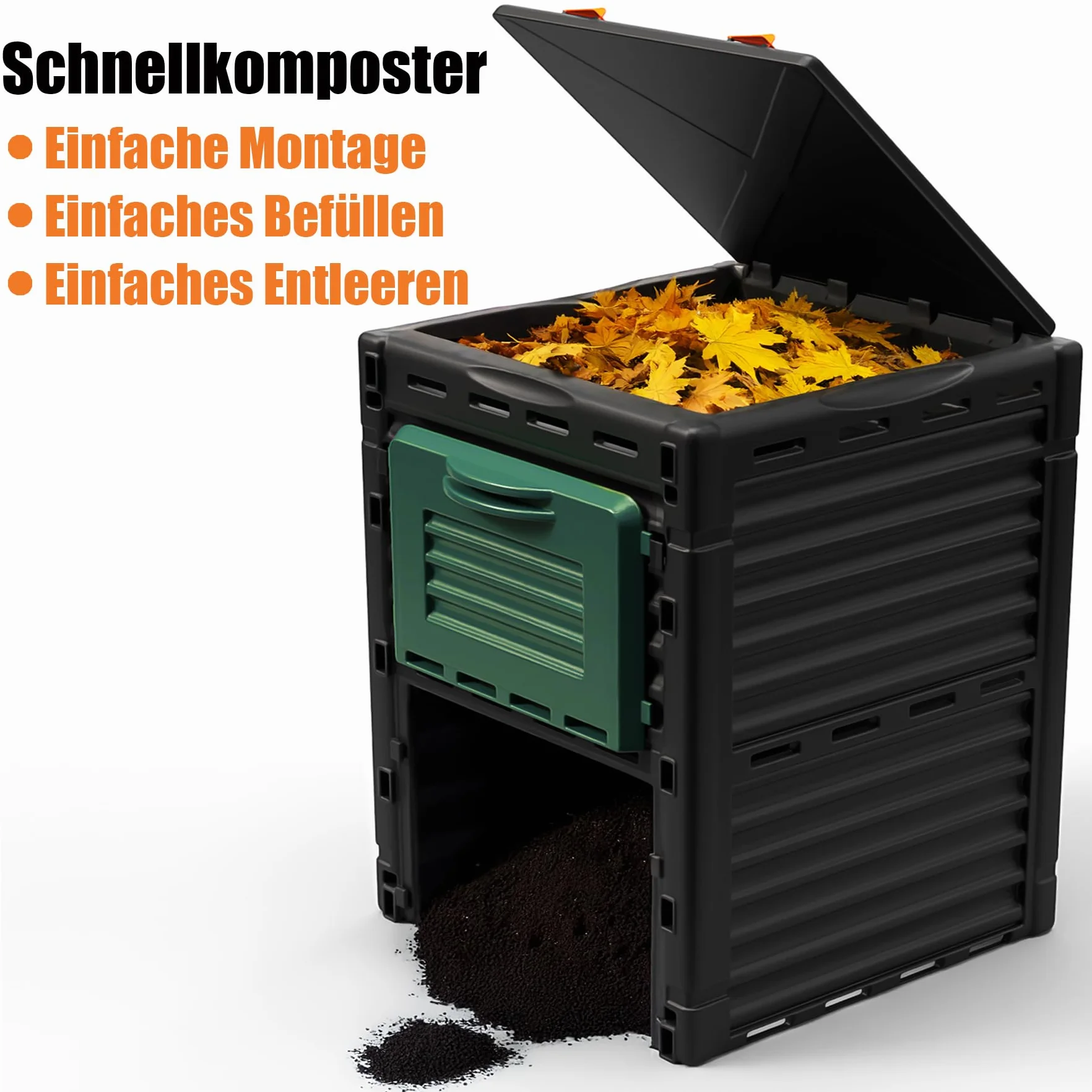 BigDean Composteur jardin 300 litres plastique résistant intempéries fabriqué Europe