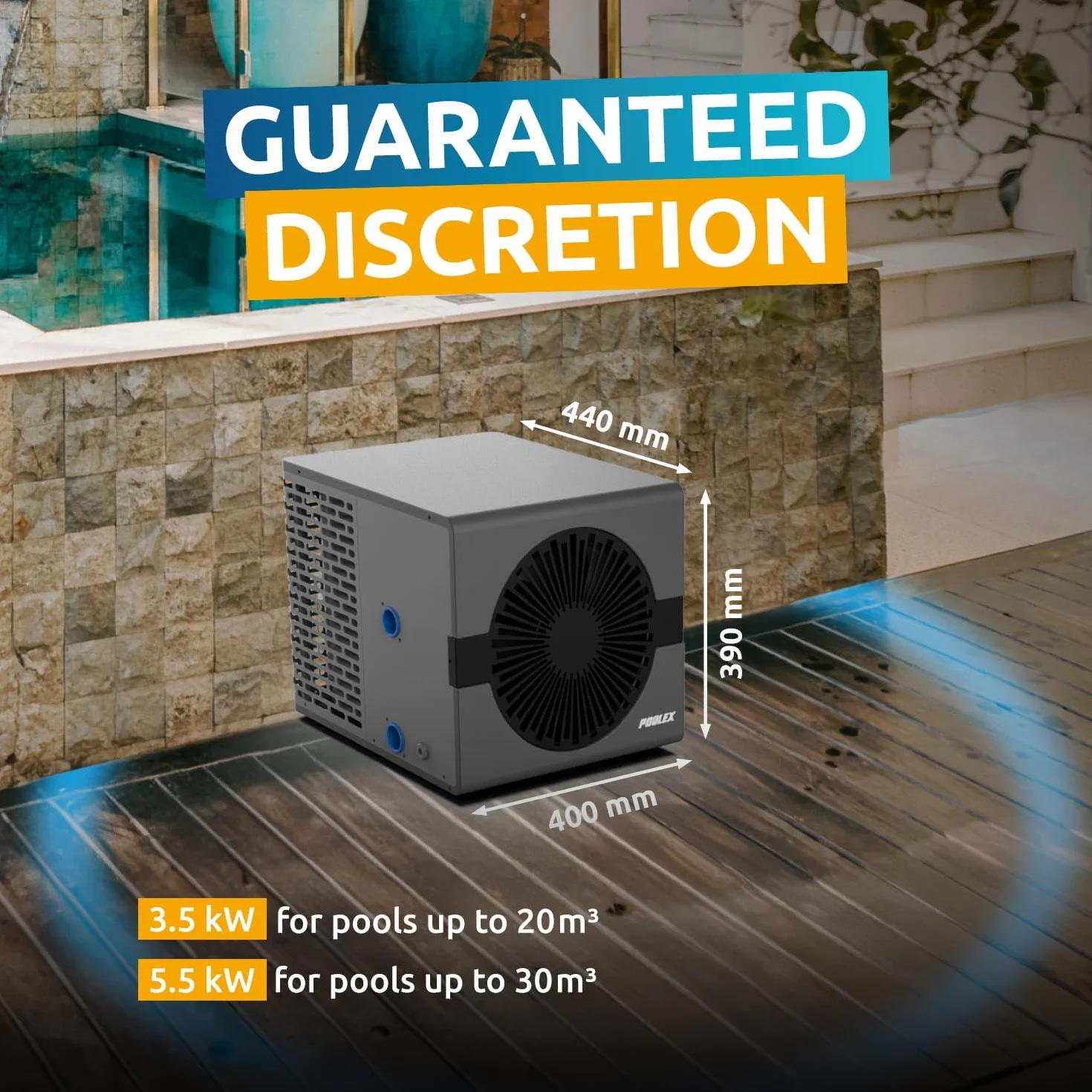POOLEX Nano B5 Pompe à chaleur réversible piscine 5 kW 30 m³ dégivrage automatique intelligent Ultra-compacte Plug&Play