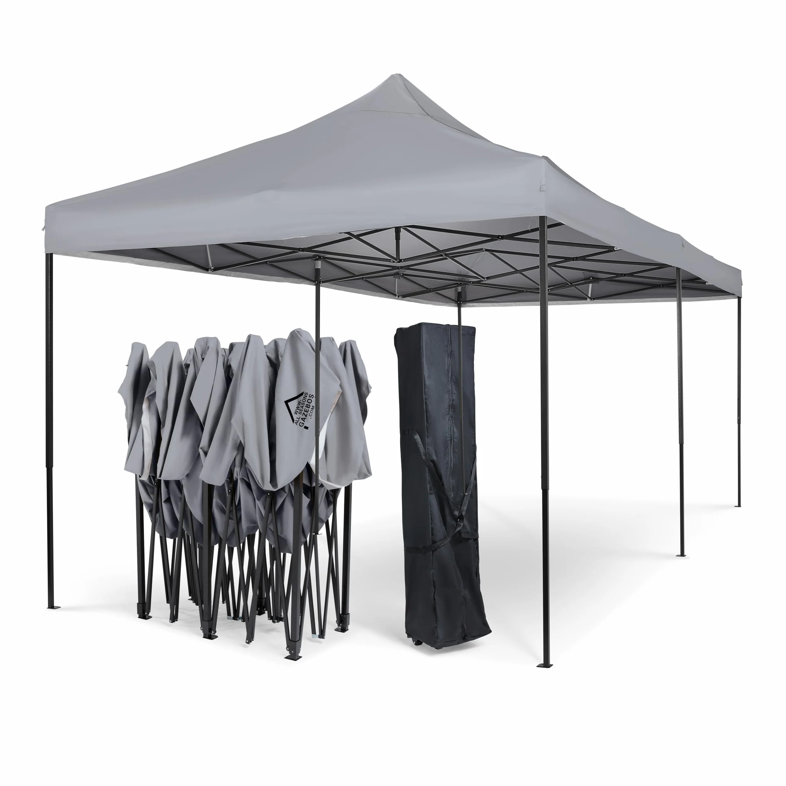 Tonnelle Pliante 3x6m avec Accessoires, Entièrement Étanche Gris Métallisé
