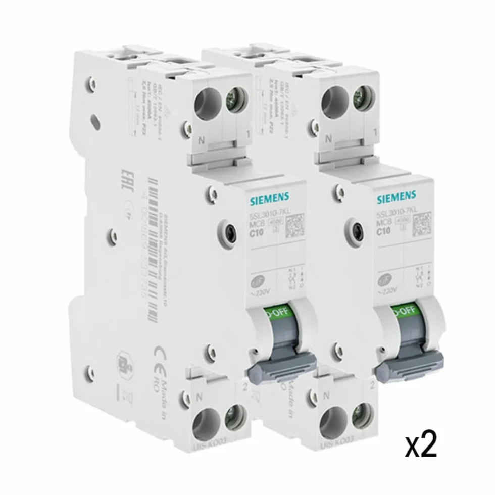 Lot de 2 Disjoncteurs électriques phase + neutre 10A