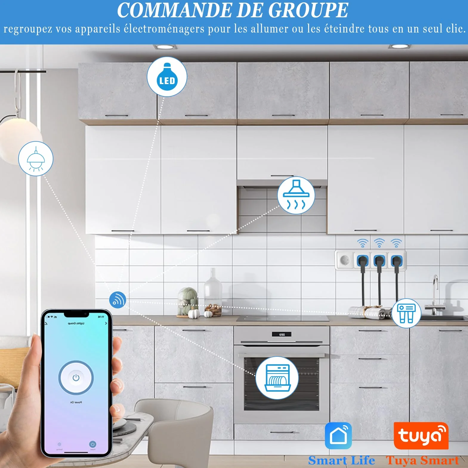 SURFOU Prise Connectée WiFi Intelligente Type E, Programmateur Electrique, Compatible avec Alexa et Google Assistant, Prise Programmable avec Minuteur et Télécommande, App Tuya/Smart Life, 16A