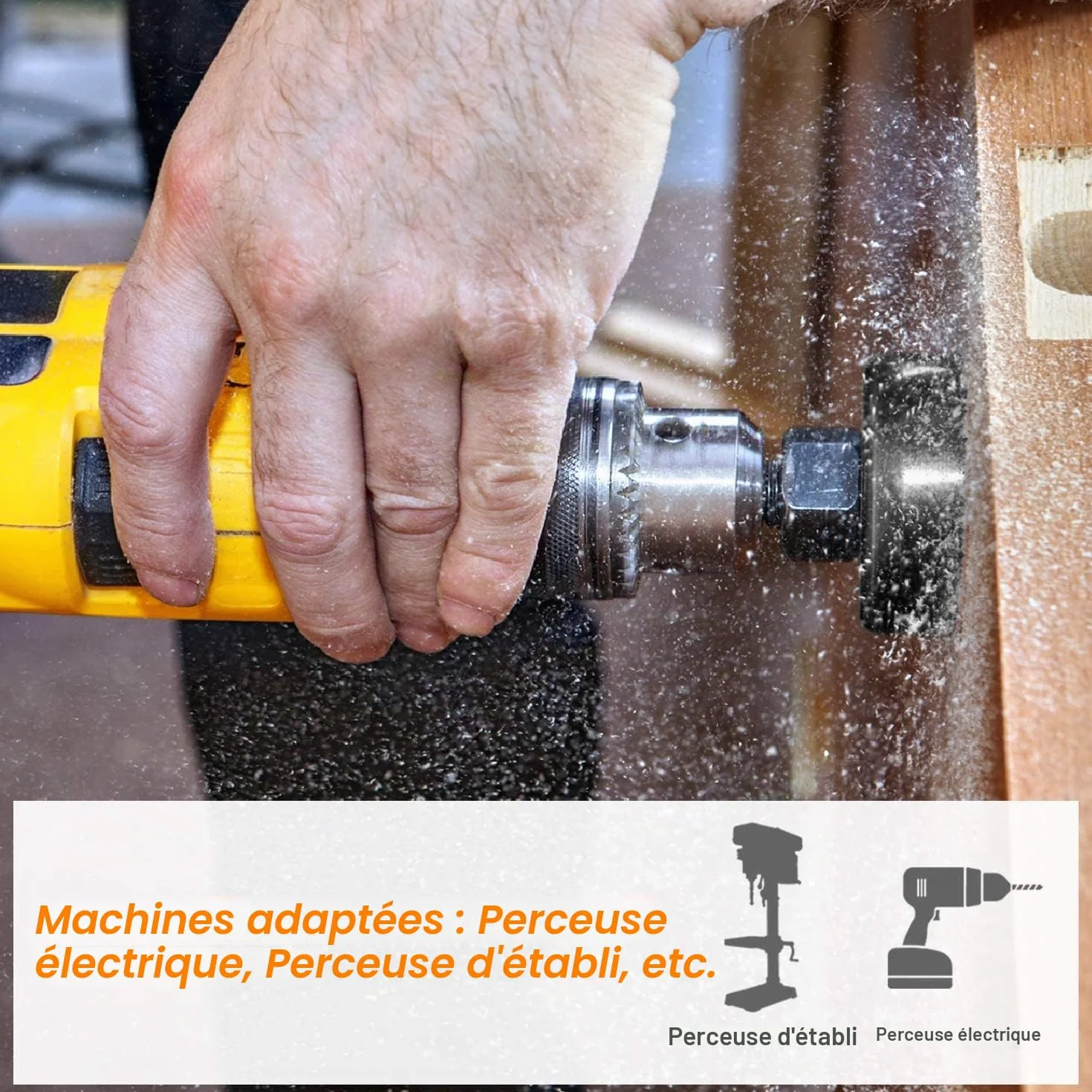 Scie Cloche Bi-métal 160 mm, M42 HSS Bimétallique Scie Trèpan avec Foret de Centrage pour Robuste Perceuse à Percer pour Fer, Aluminium, Bois, Cloison Sèche, Tuyau, Panneau de Fibres de Bois/Orange