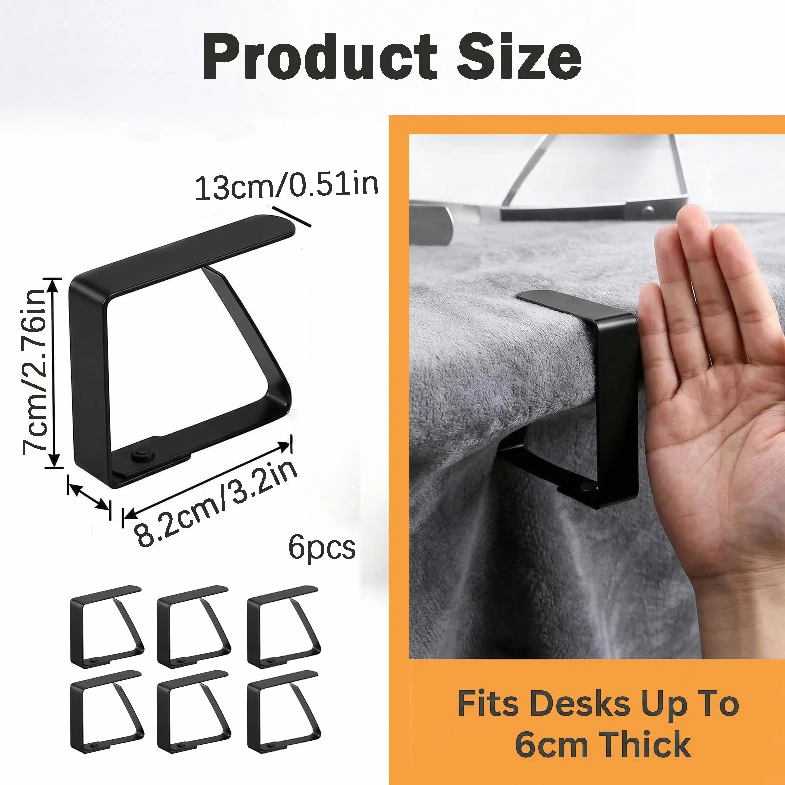 Pinces Nappe Table Acier Inoxydable 7 cm 6 pièces Noir