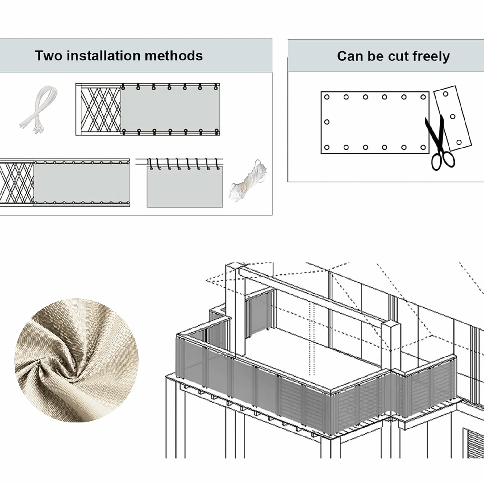 Brise Vue 90x400cm Opaque Résistant à l'eau pour Extérieur Balcon Patio Jardin Terrasse Grillage Beige
