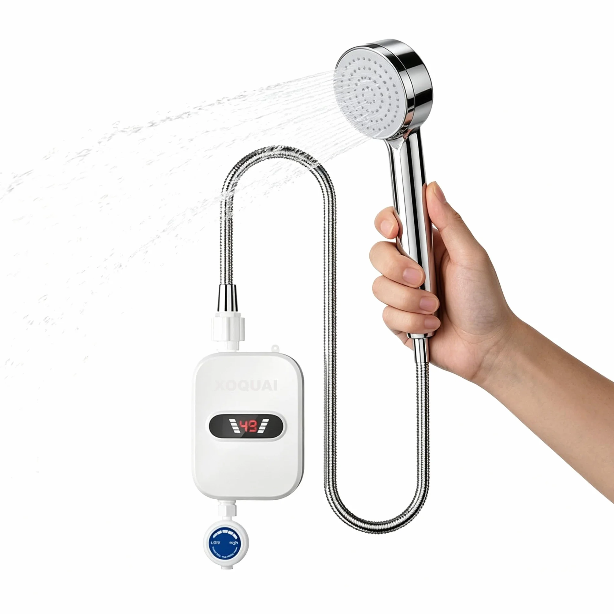 Chauffe Eau Instantané Électrique 3500W 220V avec Pomme de Douche et Affichage LCD, Salle de Bain, Cuisine (Blanc)