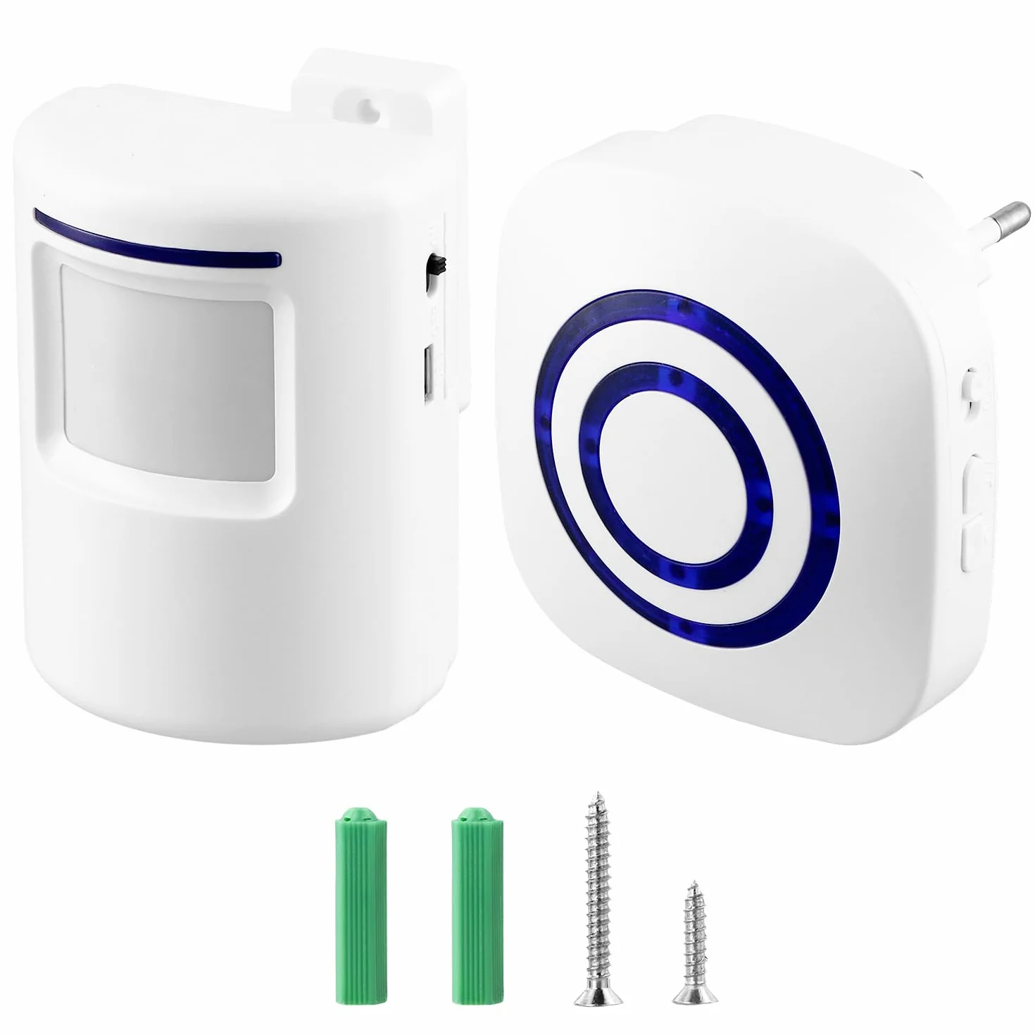 QWORK® Sonnette sans Fil, Sonnette entrée Magasin, 1 Récepteur et 1 détecteur de Mouvement PIRcapteur, 38 Mélodies au 3 Niveau volumes
