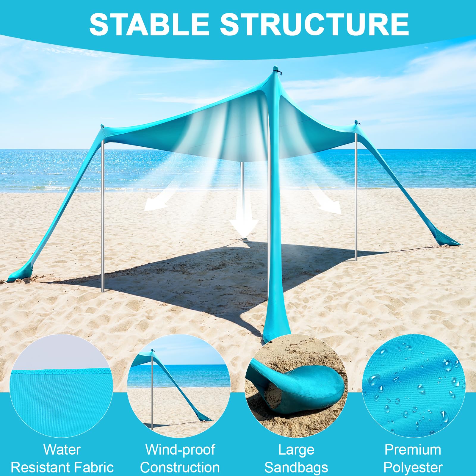 Light Blue 10x10 FT UPF50 Beach Sun Shade Tent