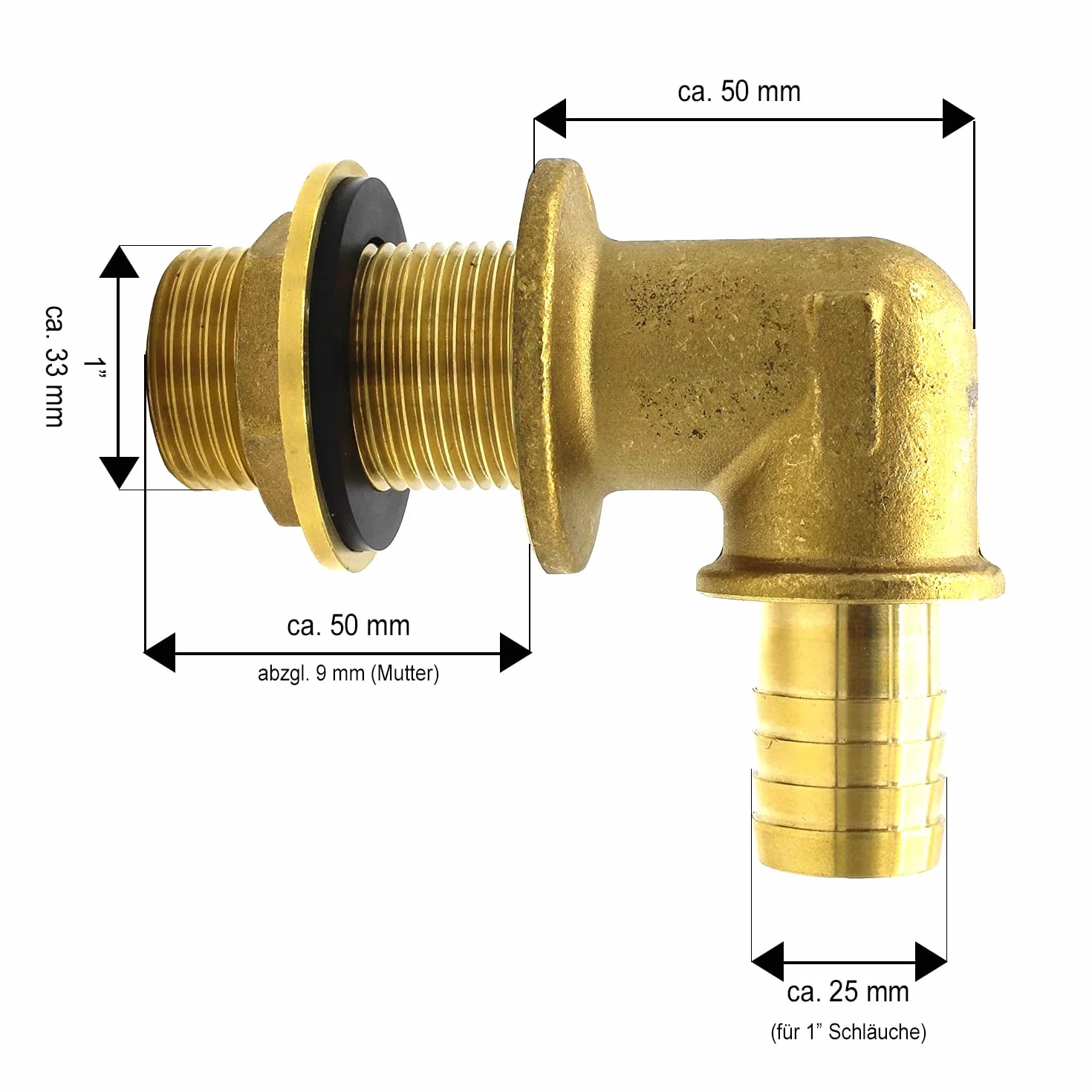 VARIOSAN Passage de réservoir laiton 1 pouce 90° 3 pièces