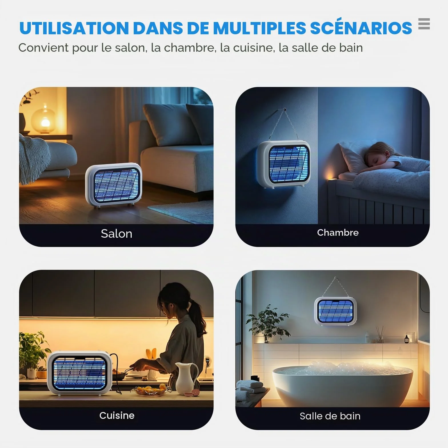 Lampe Anti Moustique 20W 2 UV LED Tue Moustique Electrique pour Intérieur Extérieur