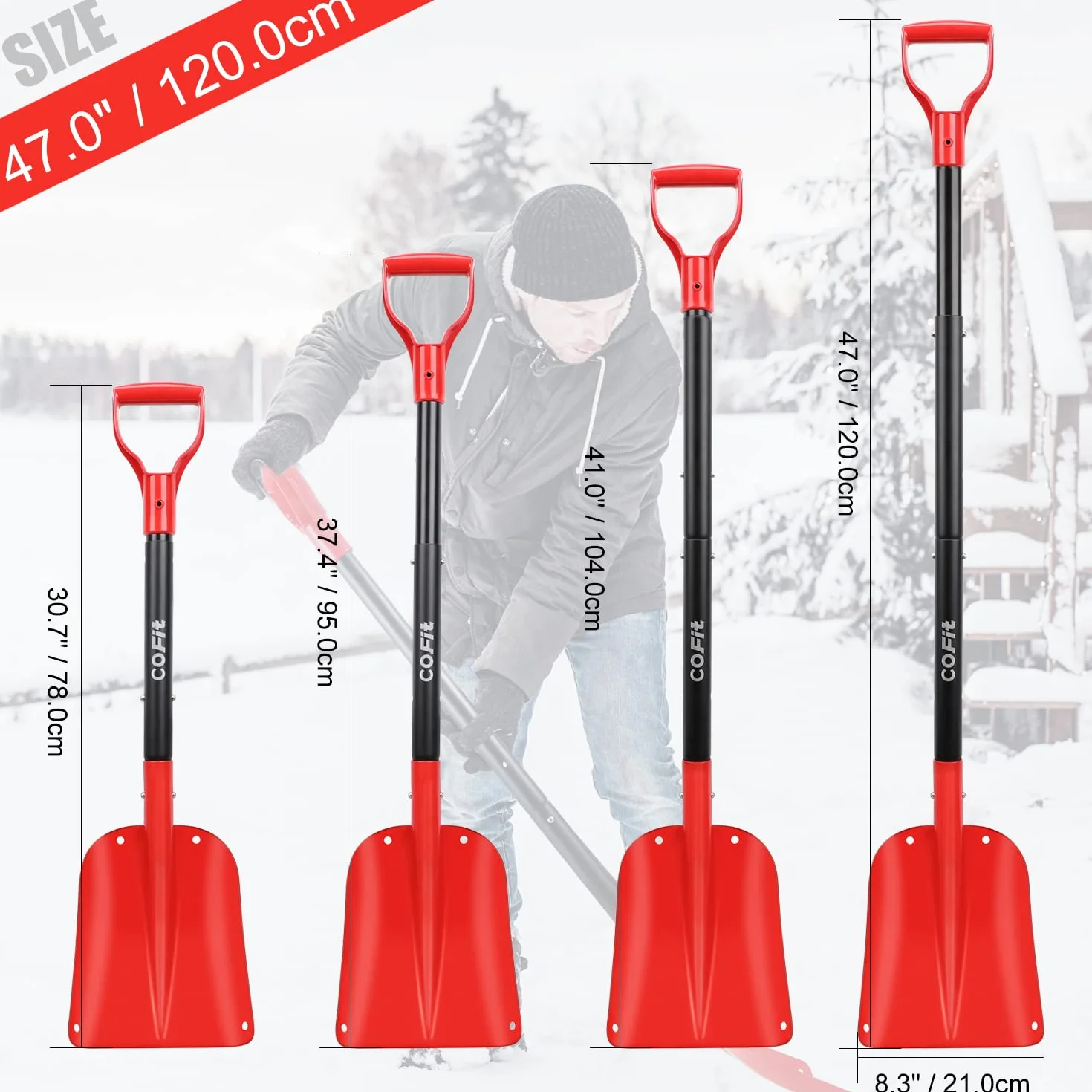 COFIT Pelle à Neige Voiture 120cm Détachable Manche Long Aluminium Rouge
