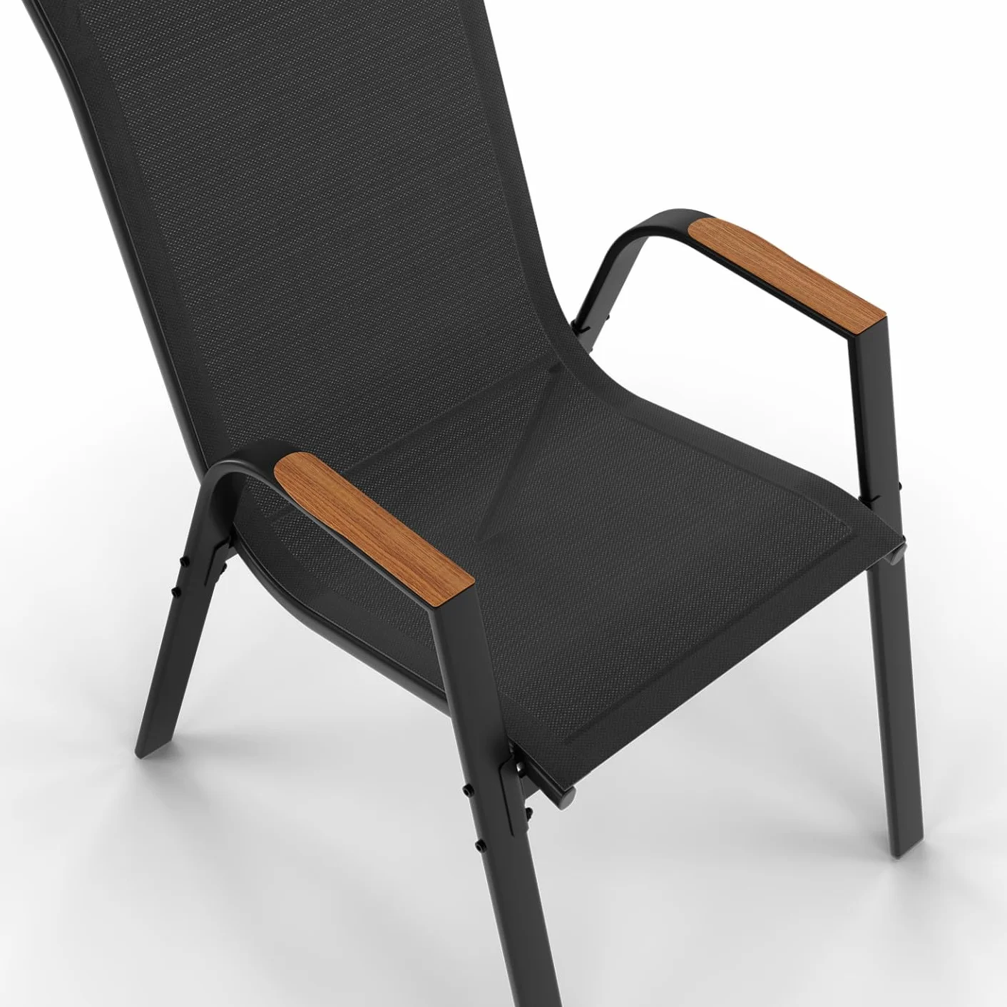 Salon de Jardin NOUMEA Table Extensible 135/270 cm Plateau Effet Bois 12 Chaises Empilables Noir Bois