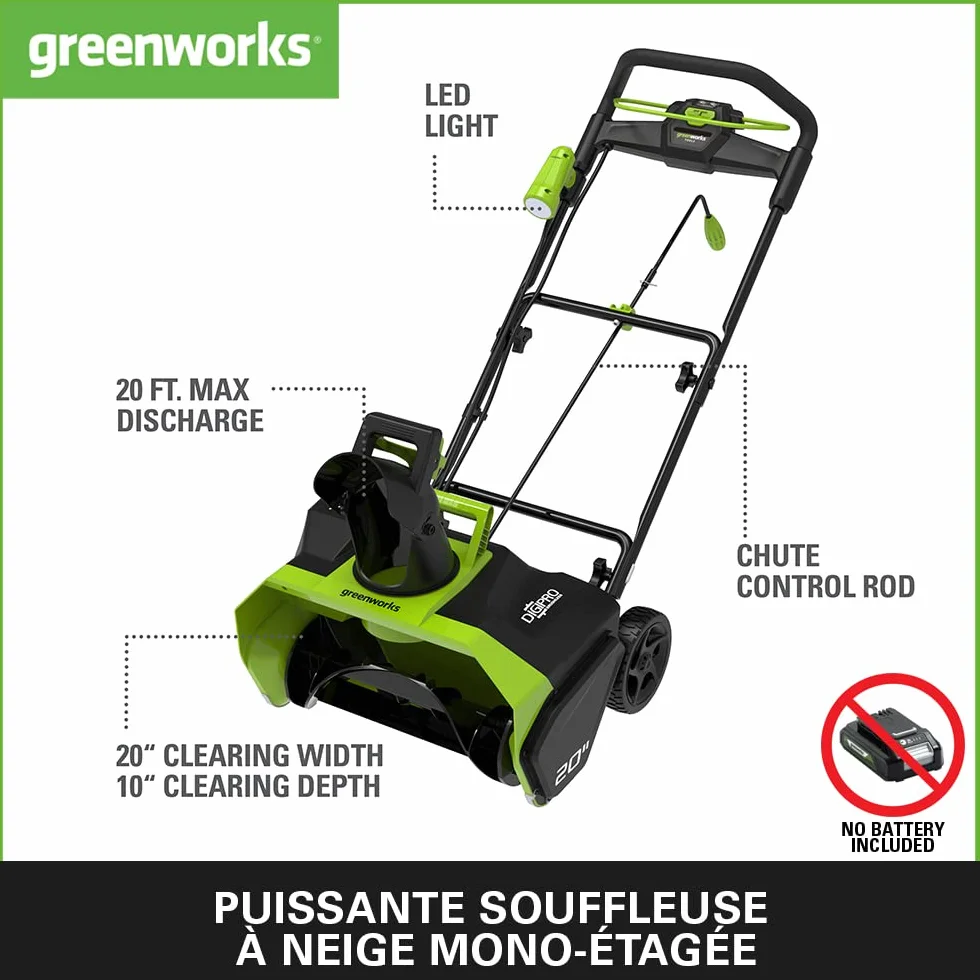 Greenworks GD40ST Souffleuse à Neige Sans Fil Moteur Sans Balai 51 cm 40V