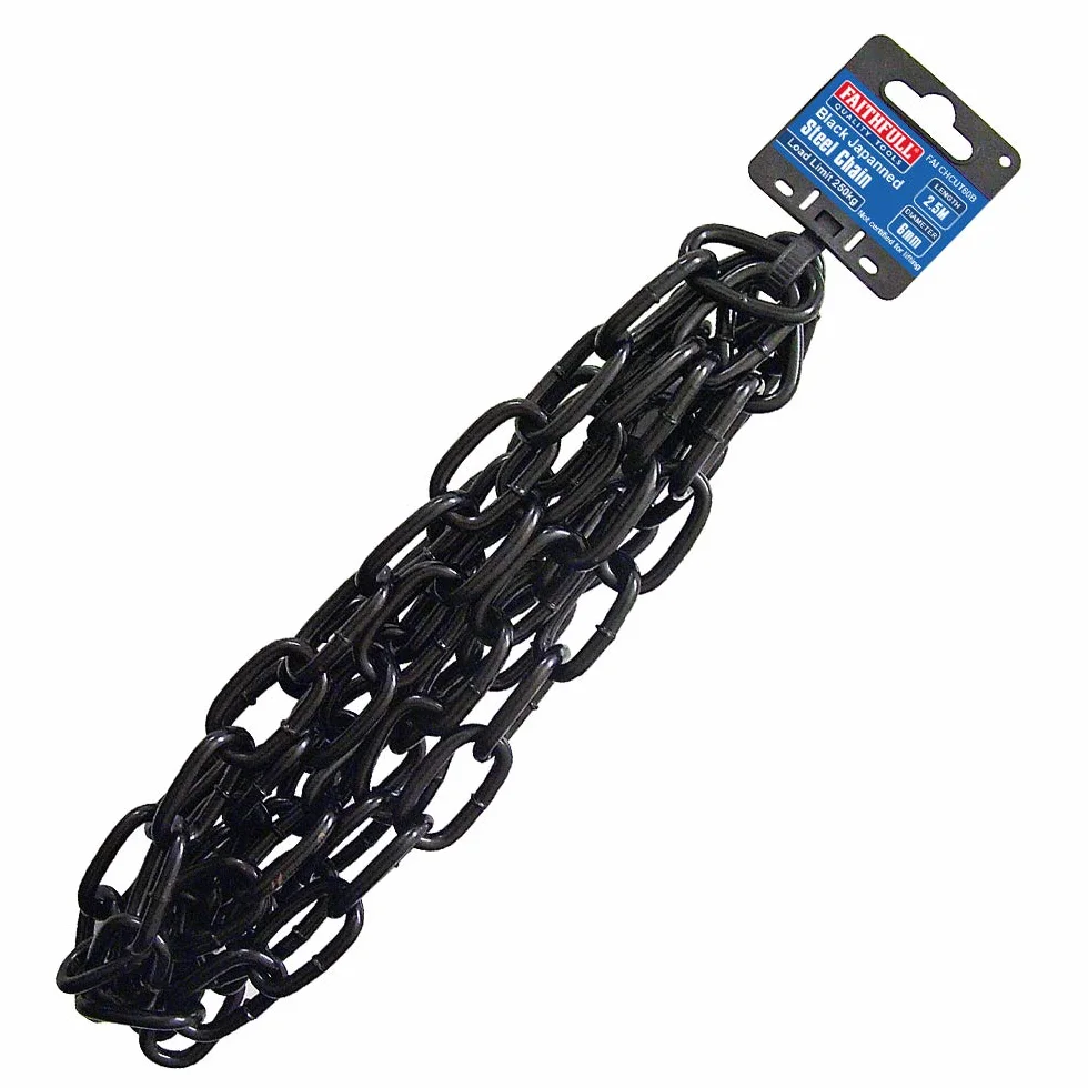 Chaîne Faithfull en acier laqué noir – Maillon soudé en acier doux, résistant à la corrosion – Longueur 2,5 mètres, diamètre 6 mm, charge maximale 250 kg
