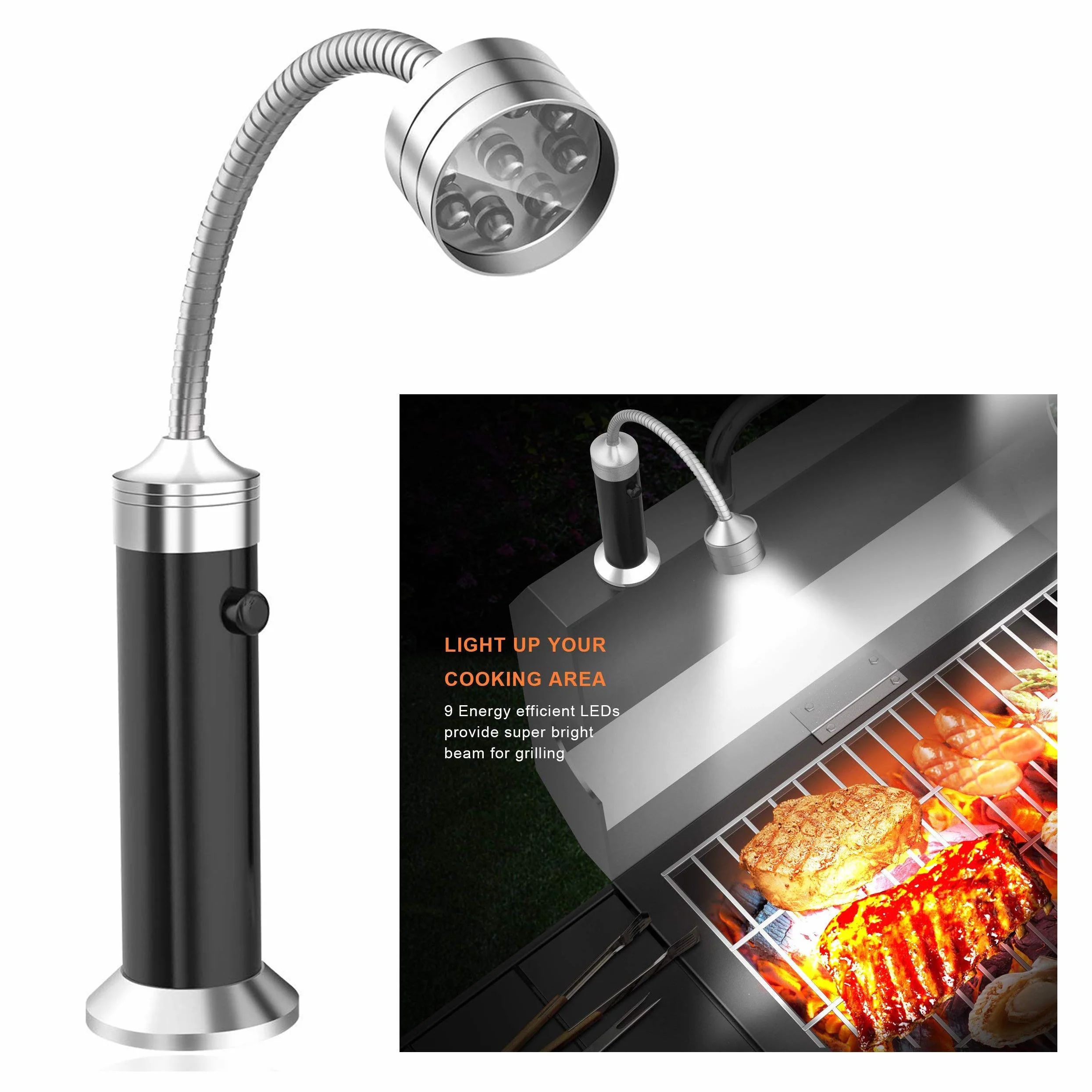 Feux de Gril pour Barbecue Magnétique Réglable 360° Résistante aux Intempéries, 2 Pièces