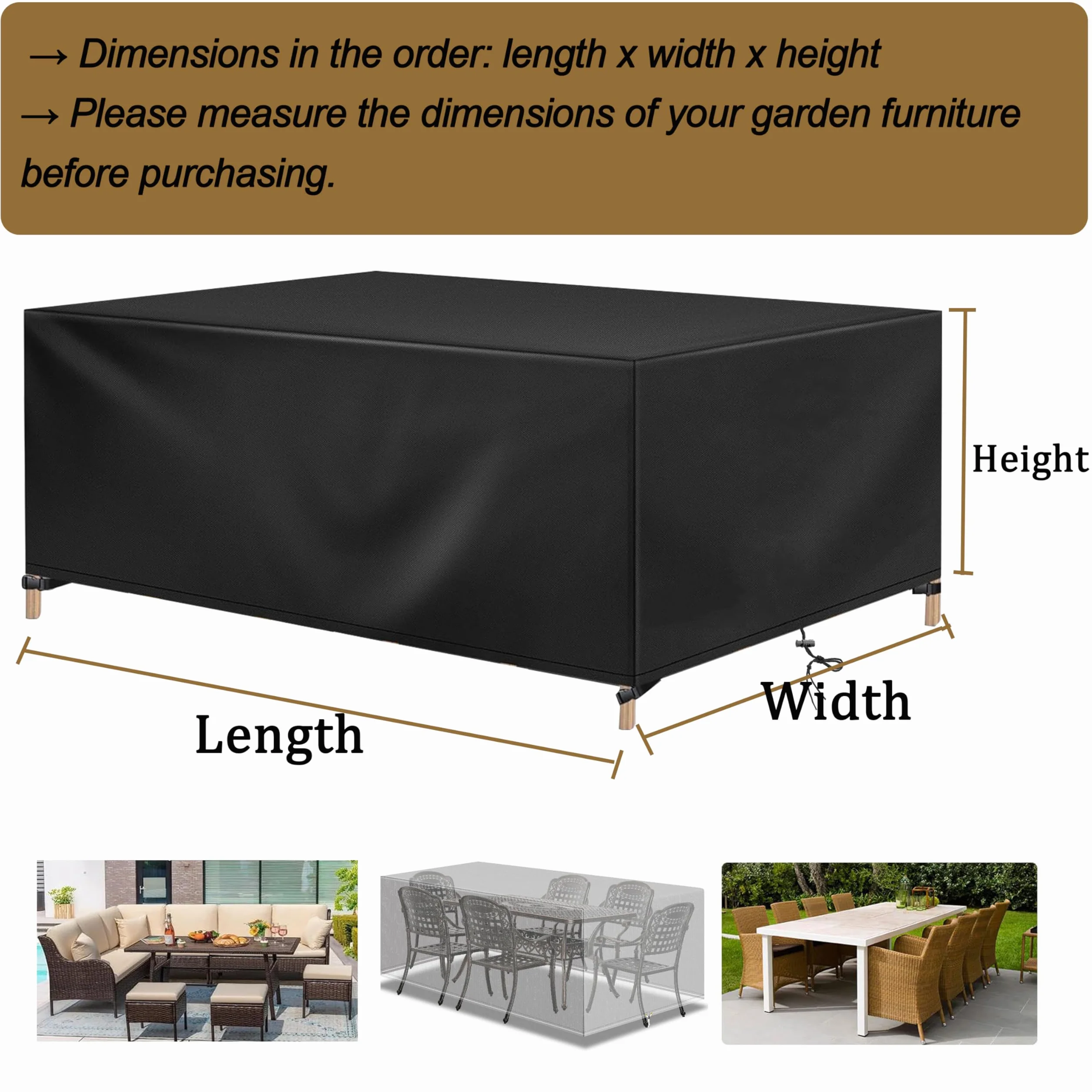 Housse de Protection Salon de Jardin 215x105x75cm Tissu Oxford 420D Imperméable