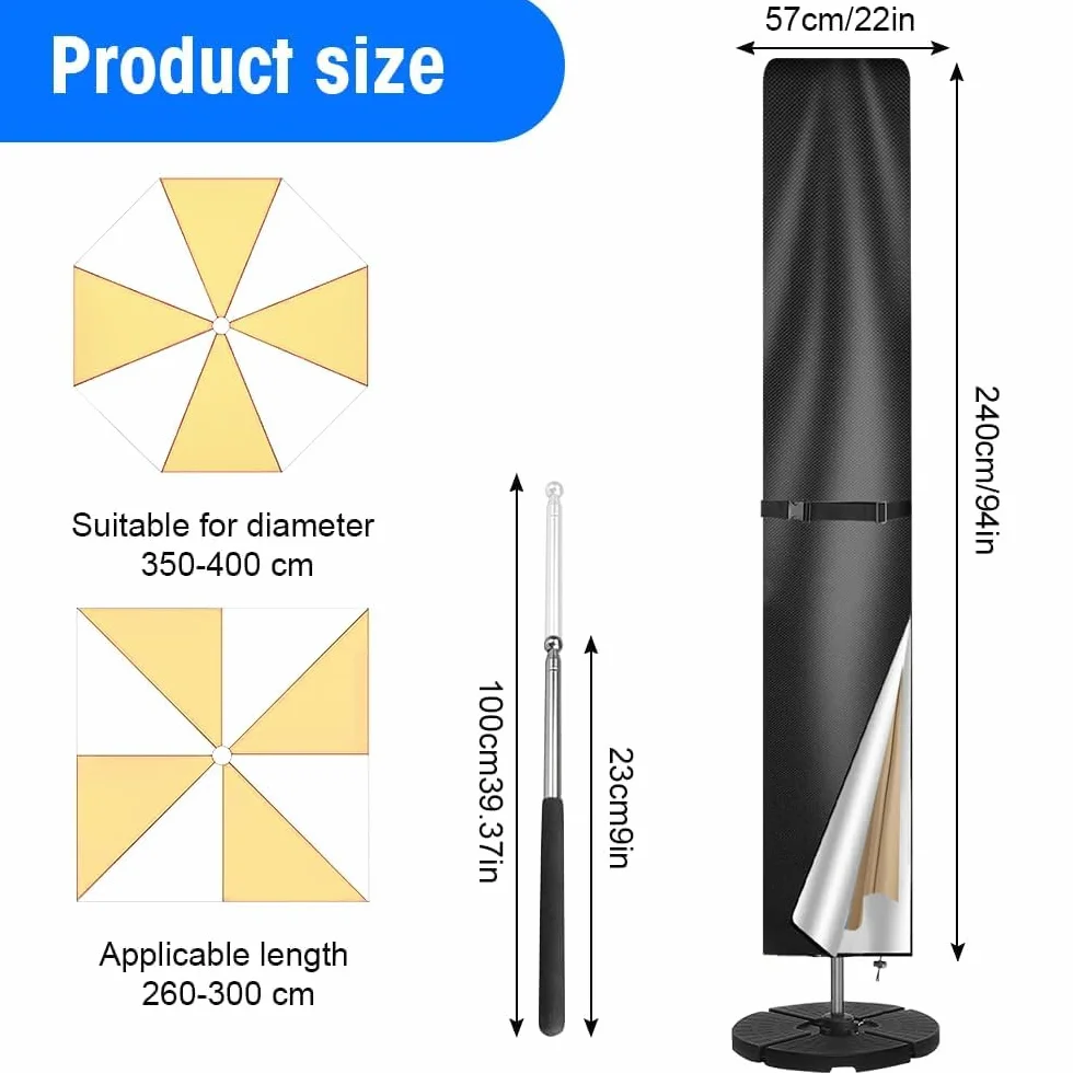 Housse de Protection Parasol Déporté 3-4m 210D Oxford Imperméable Anti-UV Jardin (249x57/57cm)