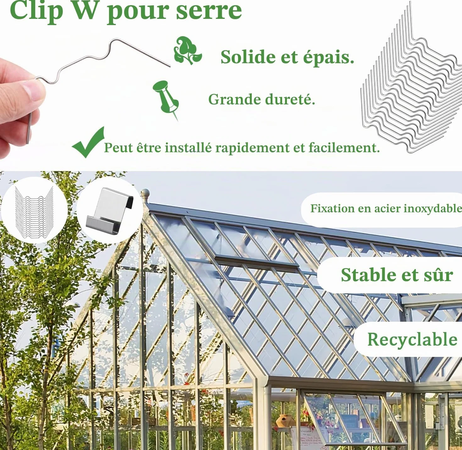 W Clips Serre Jardin Verre Polycarbonate Kit Réparation Résistantes Tempêtes Installation Fixe Plaques