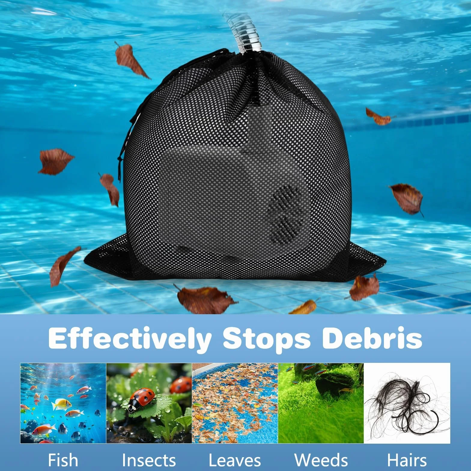 Sac Filtrant pour Pompe de Bassin 45 x 45 cm Noir 2 Pièces