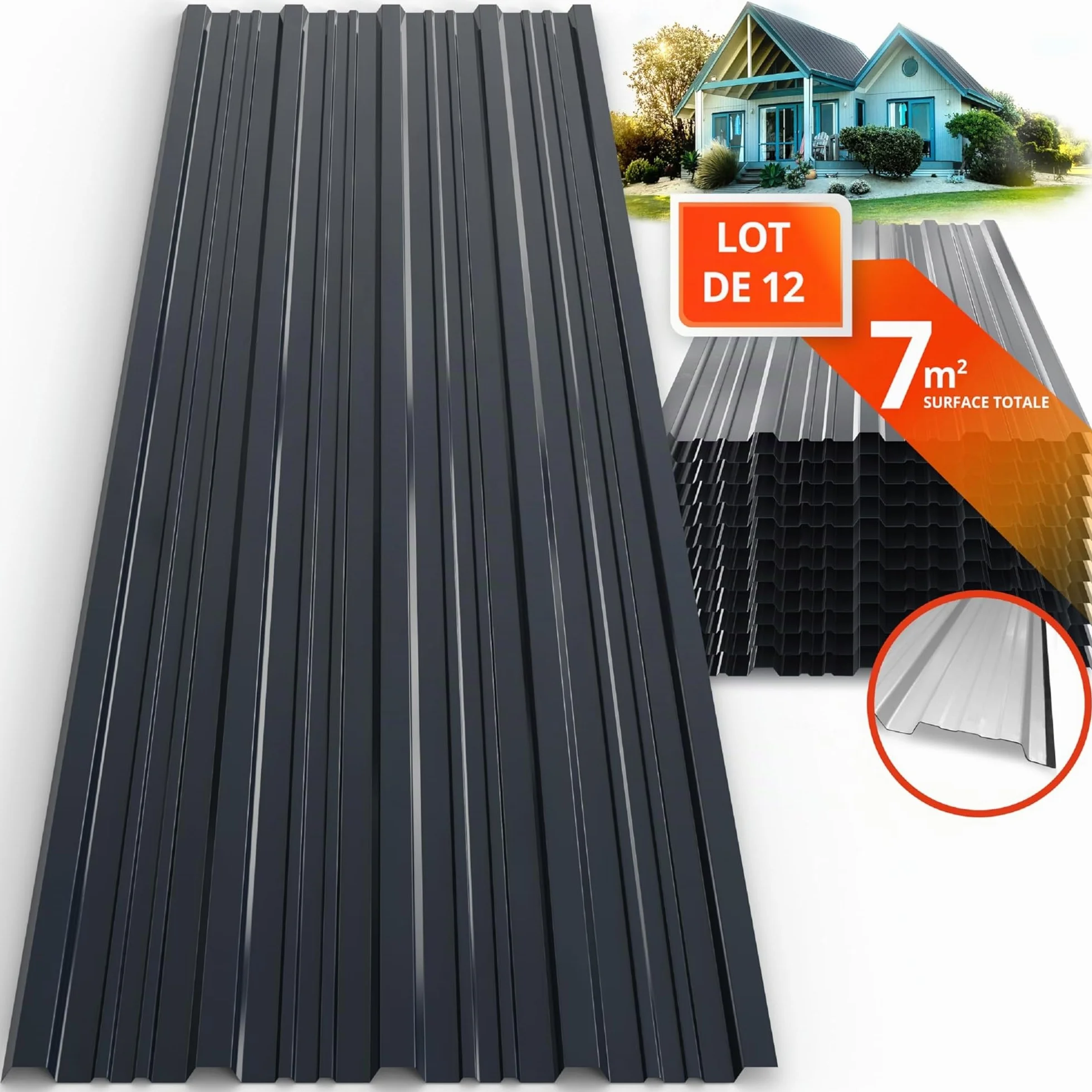 GARDEBRUK® 12x Tôles de bardage 129x46cm = 7m² galvanisé résistant intempéries tôle ondulée trapézoïdale couverture toit mur tôle profilée anthracite