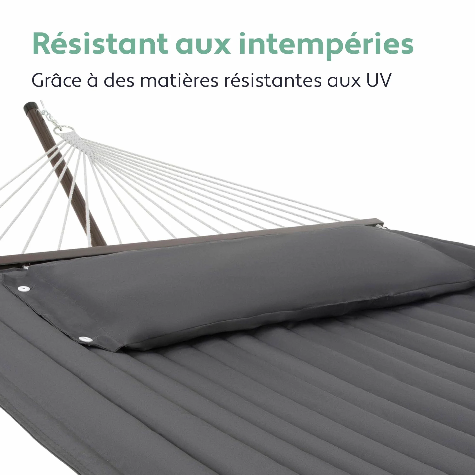 Hamac sur Pied 2 Places avec Coussin, Double Portable, Support Acier, Charge 200 Kg, Hauteur Réglable