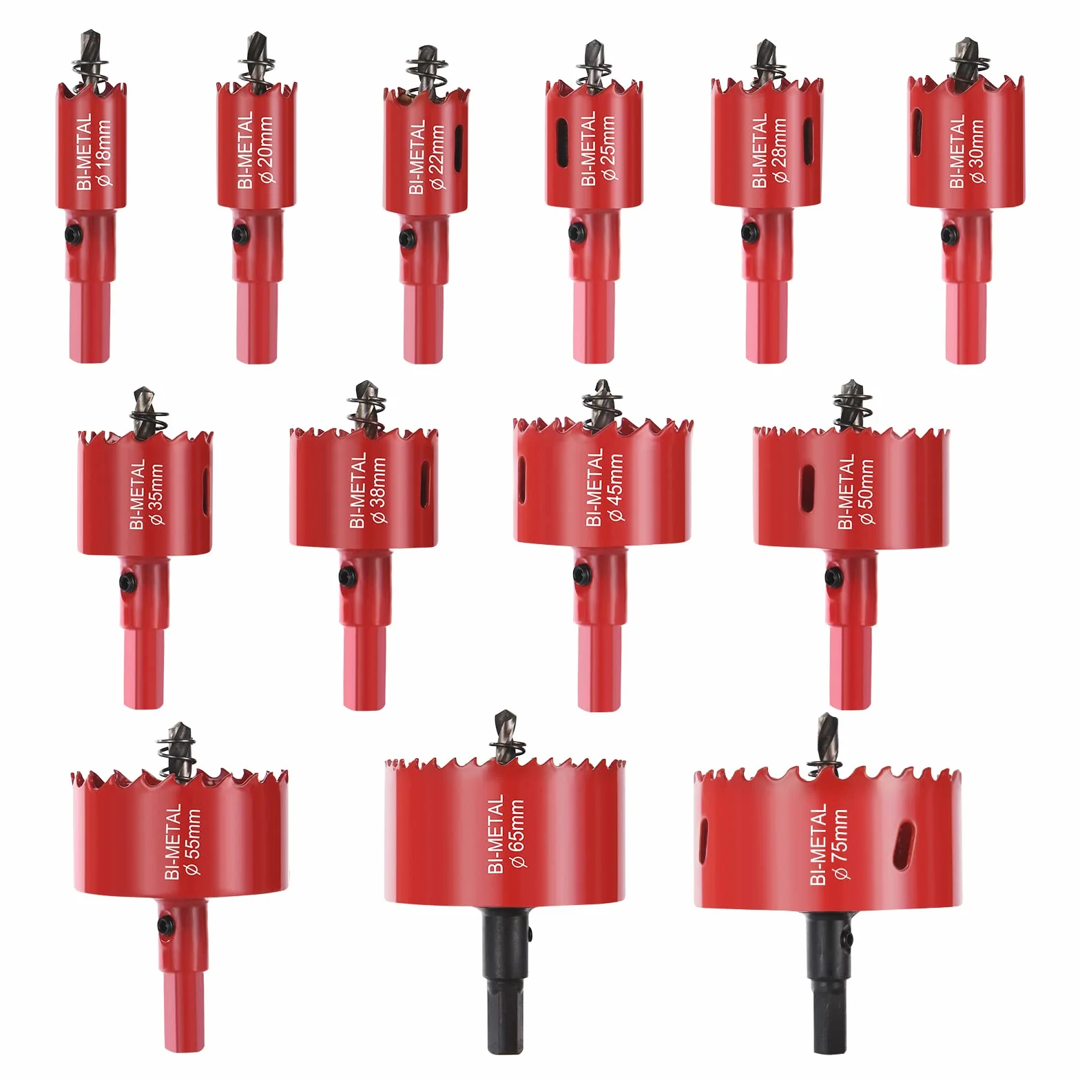 Flintronic Scie Cloche Bi-métal, Coffret de Trépan 13 PCS (avec 13 Mandrins, Clé Hexagonale et ressorts) Lame de Scie Ø18-75mm pour Percer Plastique, PVC, Bois, Panneaux Fibres, Métal Souple