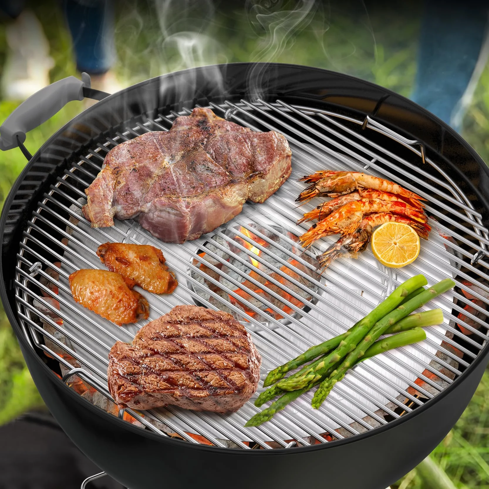 Onlyfire Panier de Charbon en Inox avec Réflecteur de Chaleur et Réservoir d'eau Amovible pour Barbecue à Charbon Weber 57 et 67 cm