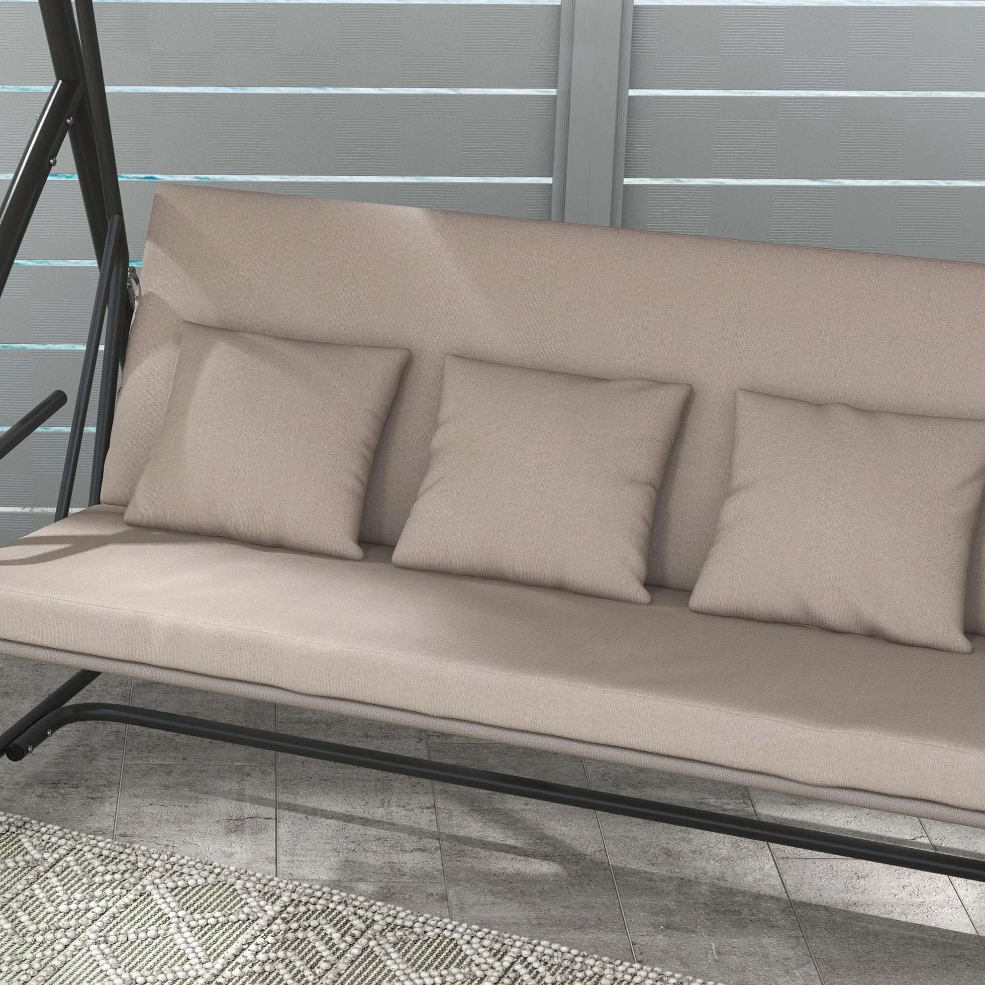 Outsunny Balancelle de Jardin 3 Places Convertible Toit Inclinaison Réglable 218x120x168 cm Marron Clair