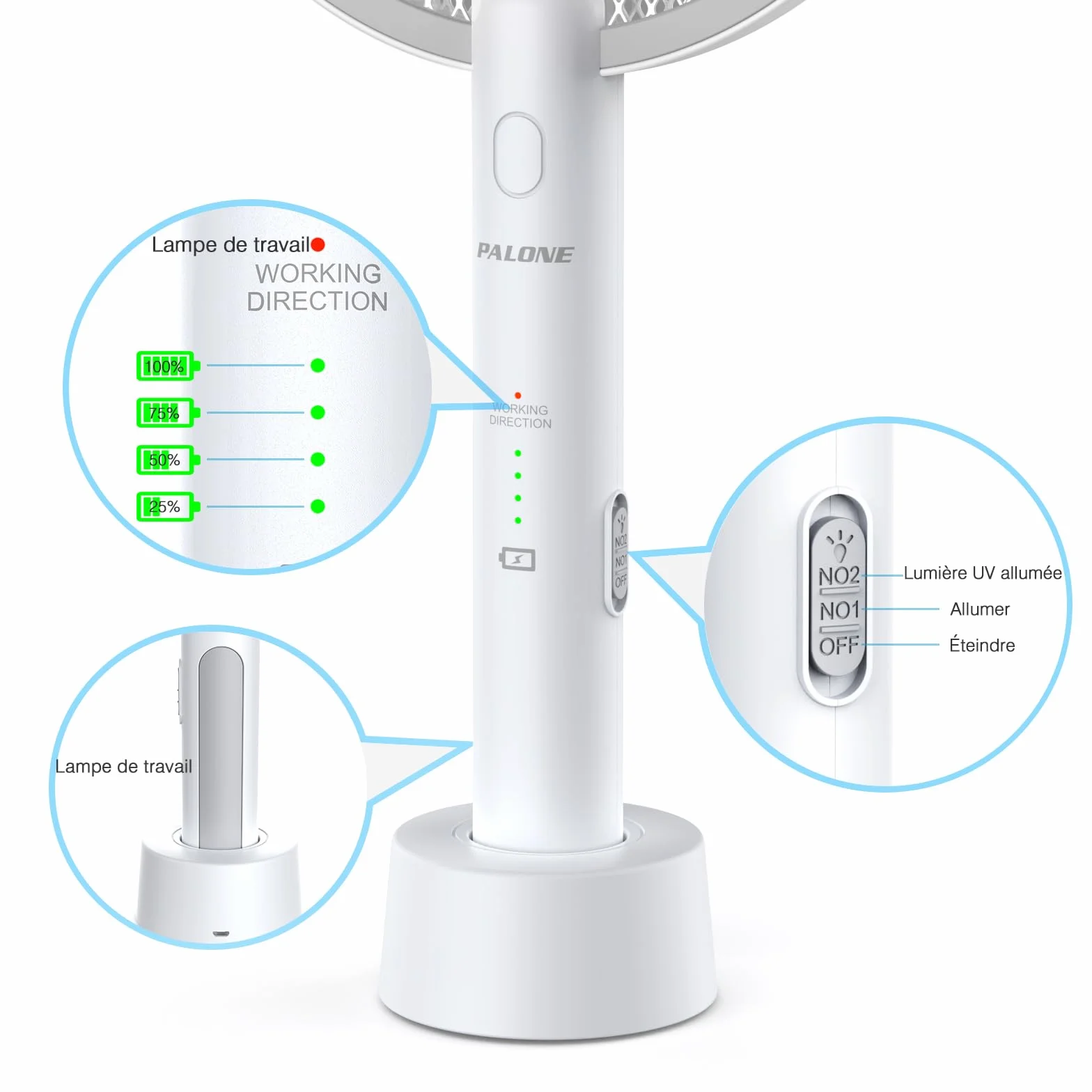 PALONE Raquette Electrique Insectes 4000V Rechargeable USB Anti Moustique Intérieur Extérieur Blanc