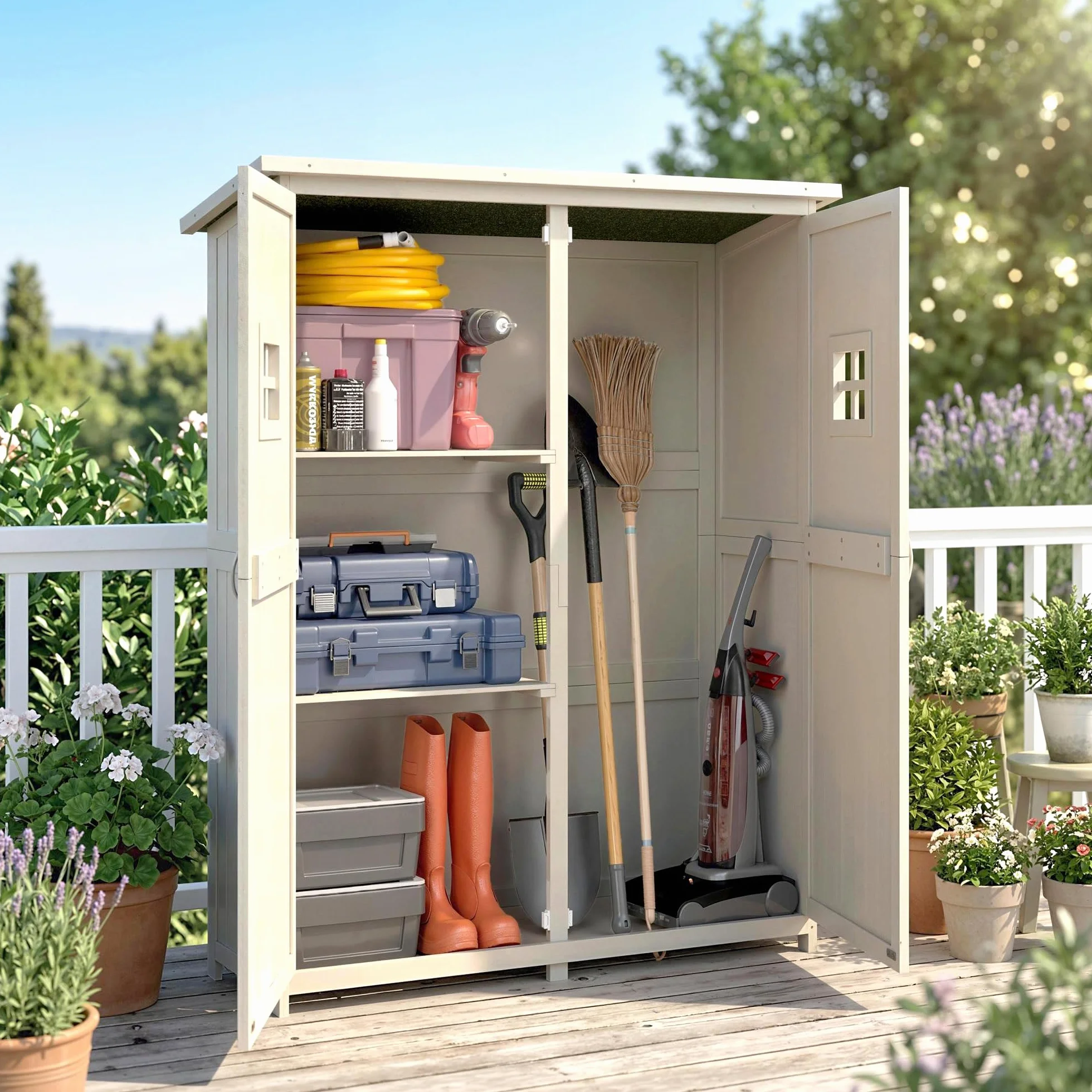 Outsunny Abri de Jardin en Bois Armoire de Jardin 127,5L x 50l x 164H cm 2 étagères 2 Portes Toit bitumé étanche Bois Massif Sapin Gris