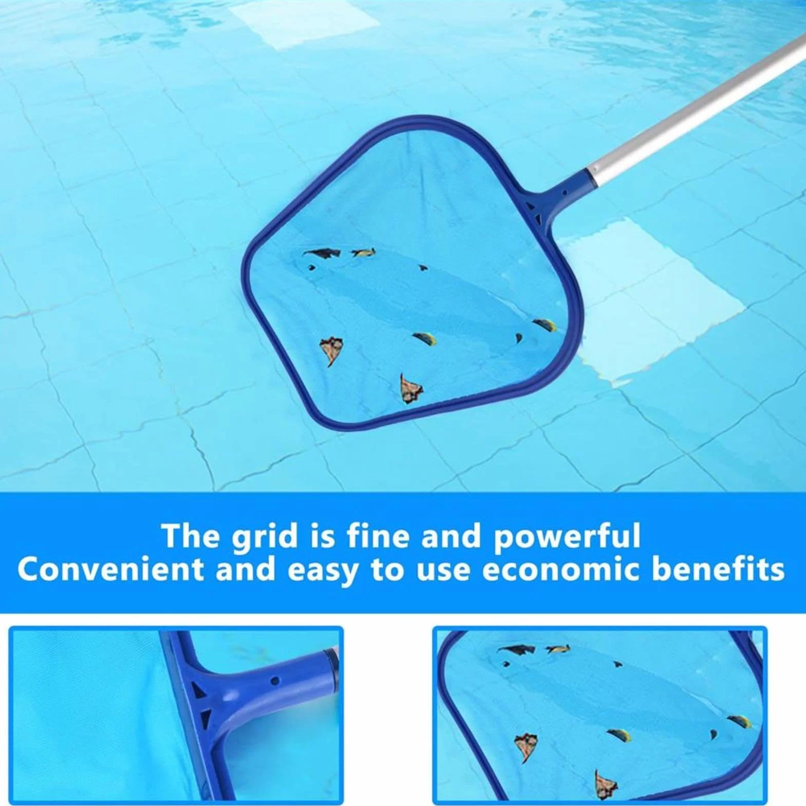 Épuisette Piscine Télescopique Aluminium Réglable 5 Connexions Filet Skimmers Récupération Feuilles Bassin Spa